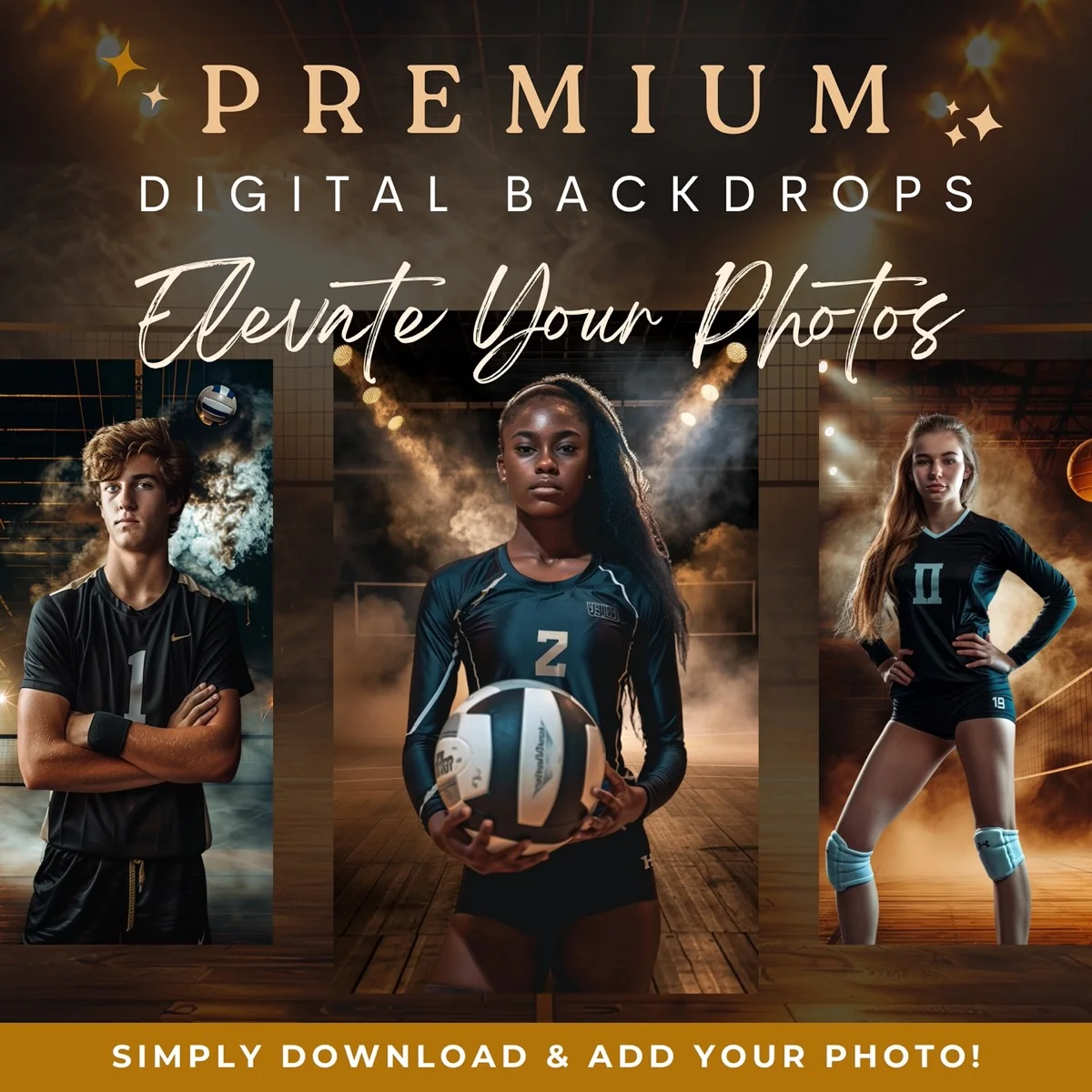 Volleyball Backgrounds - Fog & Spotlights - premium digital backdrop collection preview