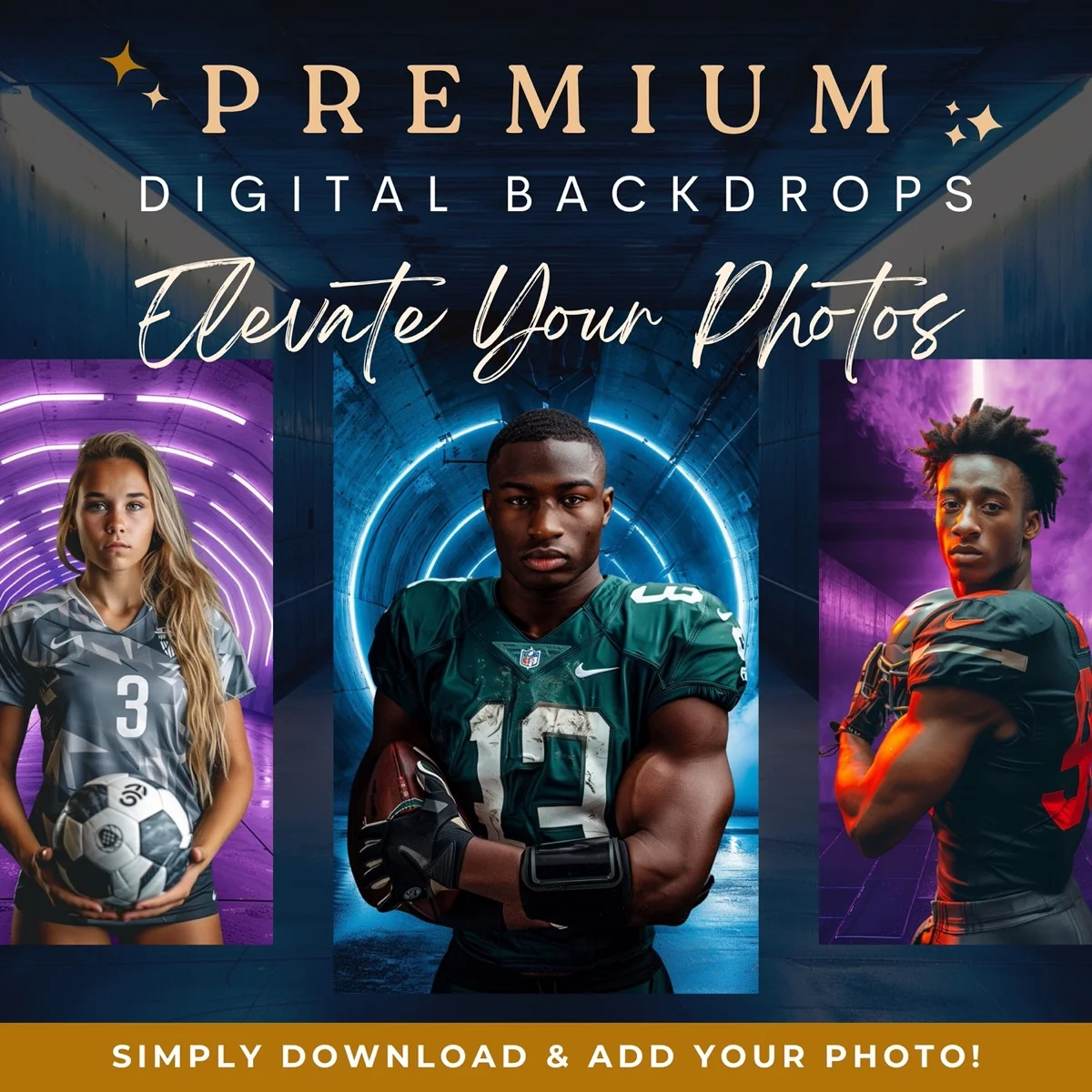 Sports Backgrounds - Tunnel & Lights - premium digital backdrop collection preview