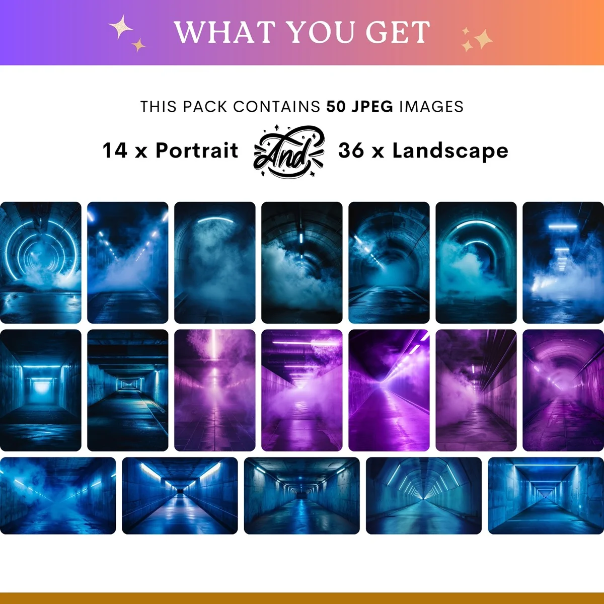 Sports Backgrounds - Tunnel & Lights - what's included: 50 high-resolution backgrounds