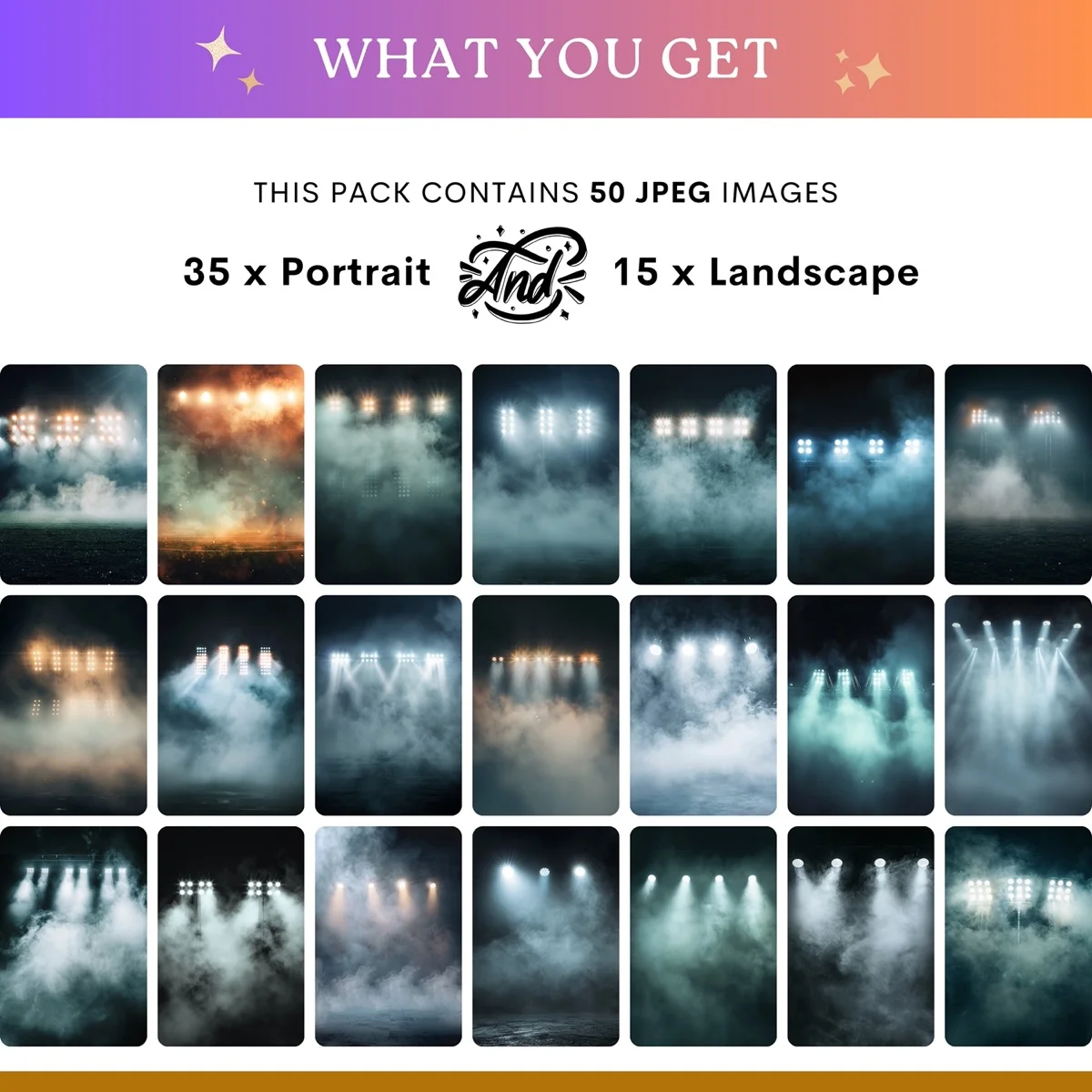 Sports Backgrounds - Fog Lights - what's included: 50 high-resolution backgrounds