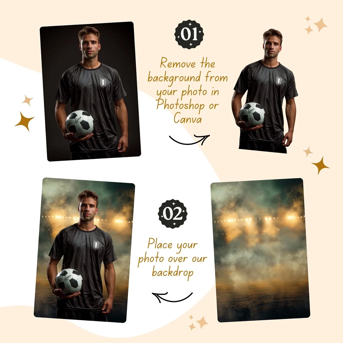 Sports Backgrounds - Fog Lights - before and after photo composite example