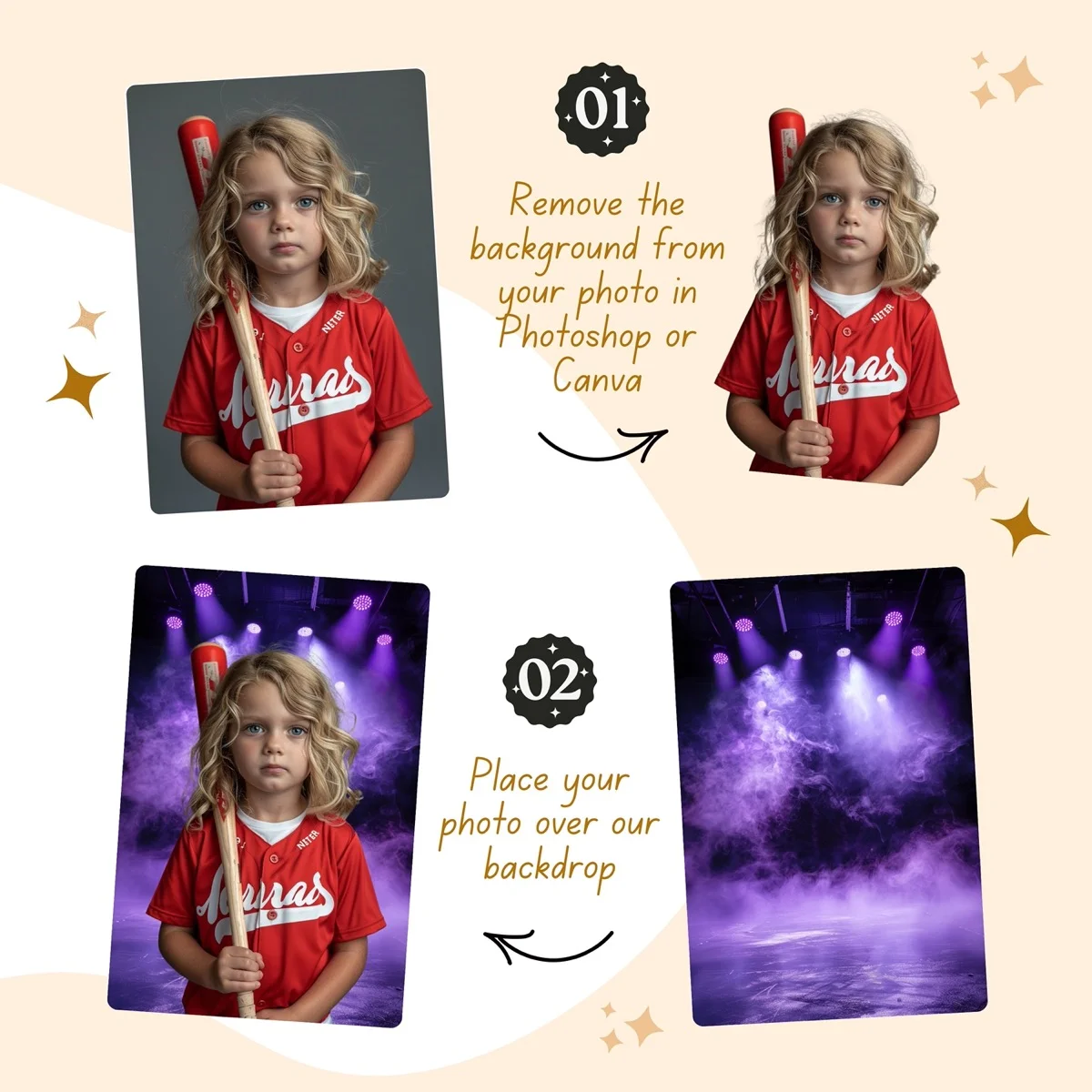 Sports Backgrounds - Purple Fog Lights - before and after photo composite example