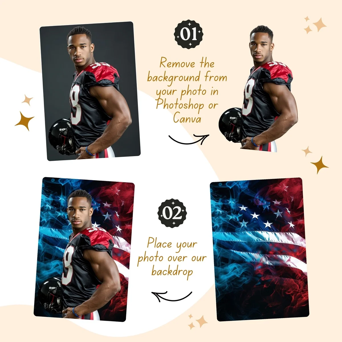 Sports Backgrounds - USA Flag - before and after photo composite example