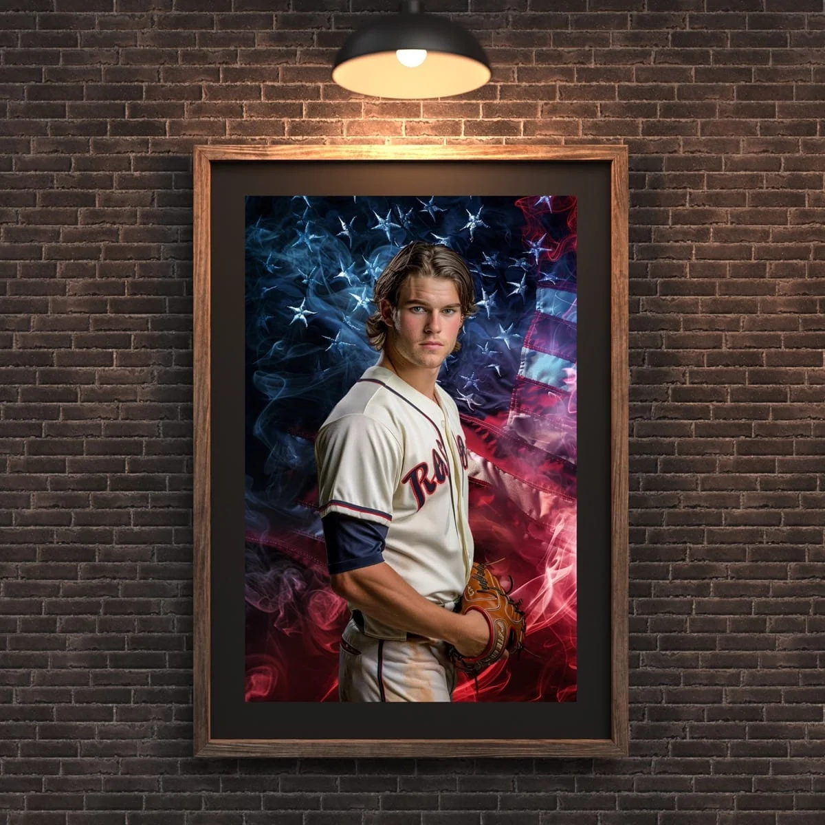 Sports Backgrounds - USA Flag - wall mockup showing backdrop displayed in a real room setting