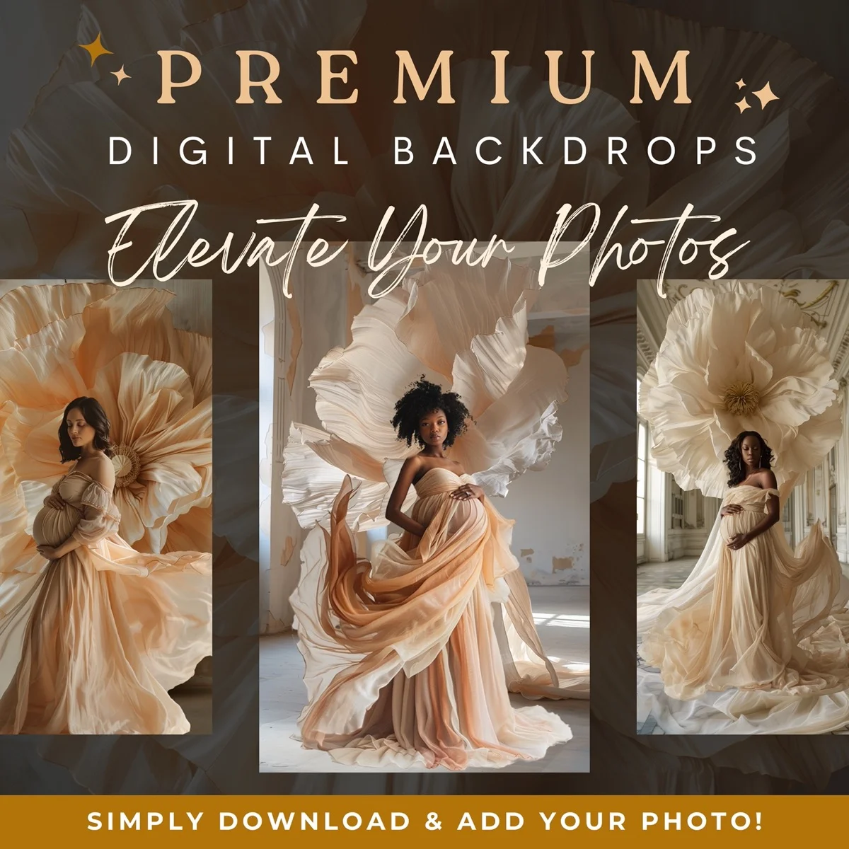 Floral Backgrounds - Apricot & Beige - premium digital backdrop collection preview