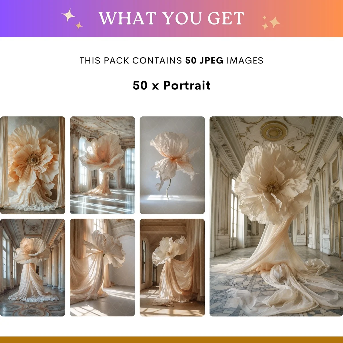 Floral Backgrounds - Apricot & Beige - what's included: 50 high-resolution backgrounds