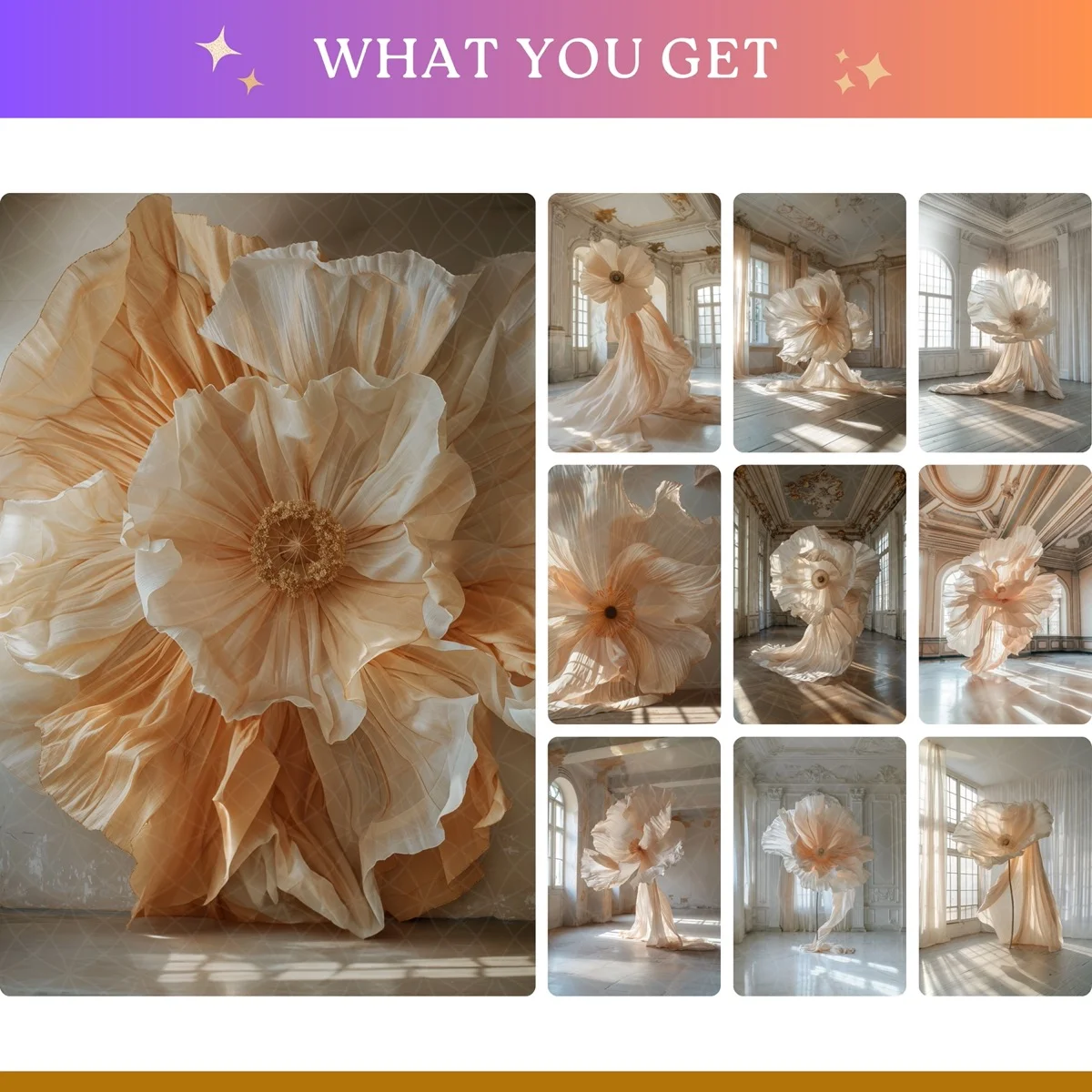 Floral Backgrounds - Apricot & Beige - full collection grid showing portrait and landscape orientations