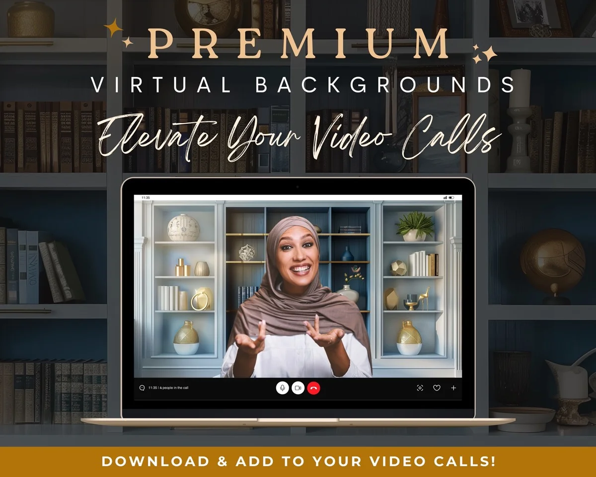 Zoom Backgrounds - Elegant Bookshelves - premium digital backdrop collection preview