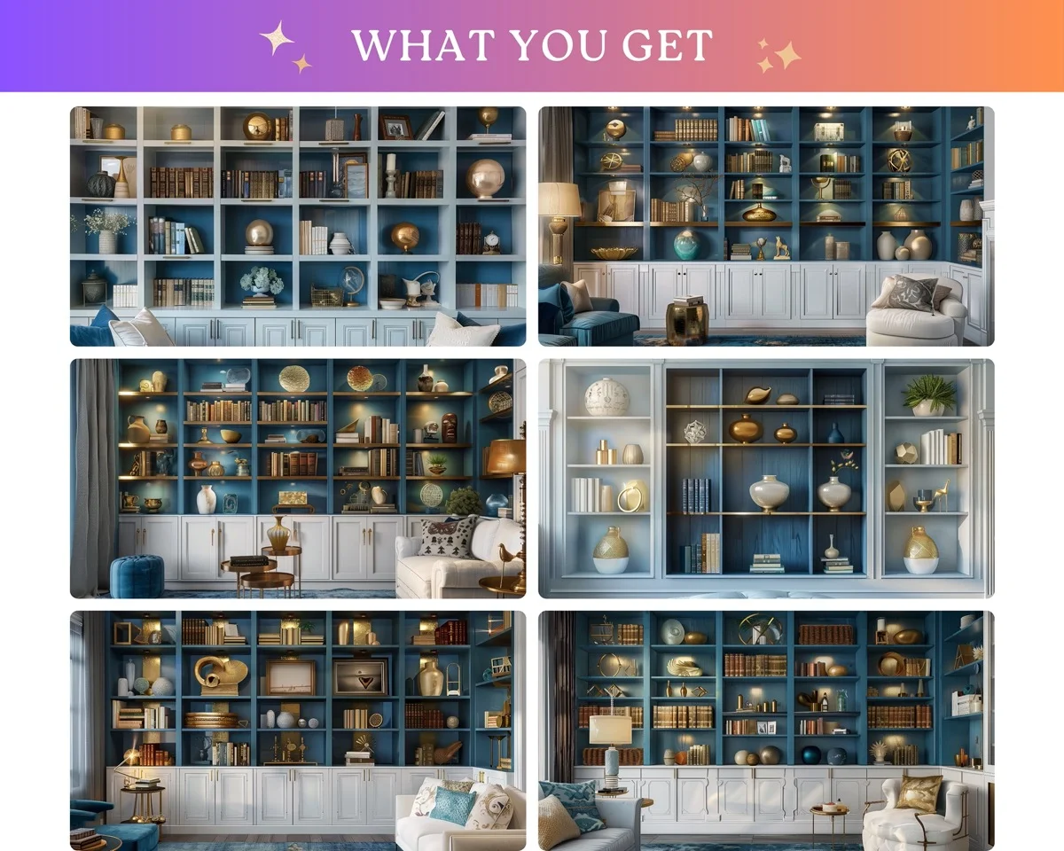 Zoom Backgrounds - Elegant Bookshelves - before and after photo composite example