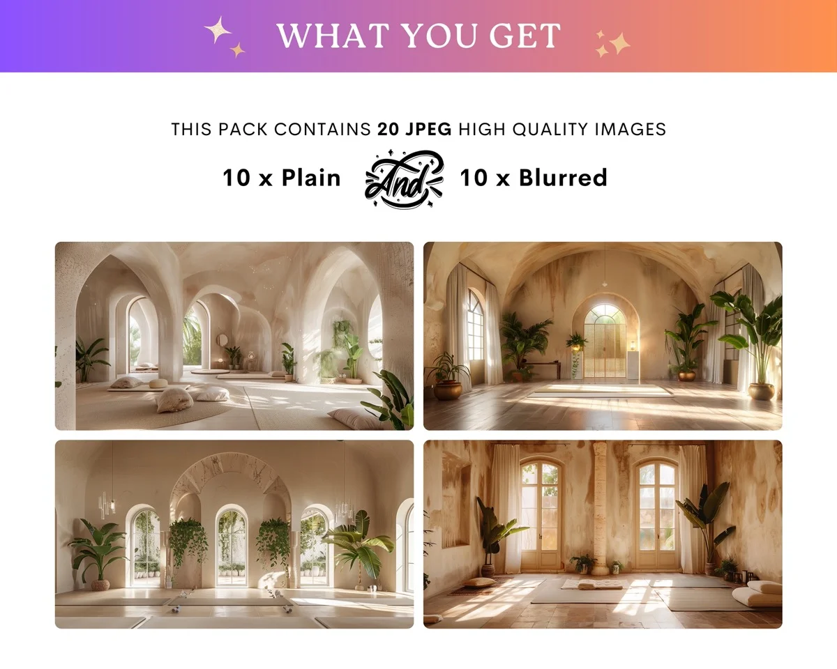 Zoom Backgrounds - Yoga Studio - full collection grid showing portrait and landscape orientations