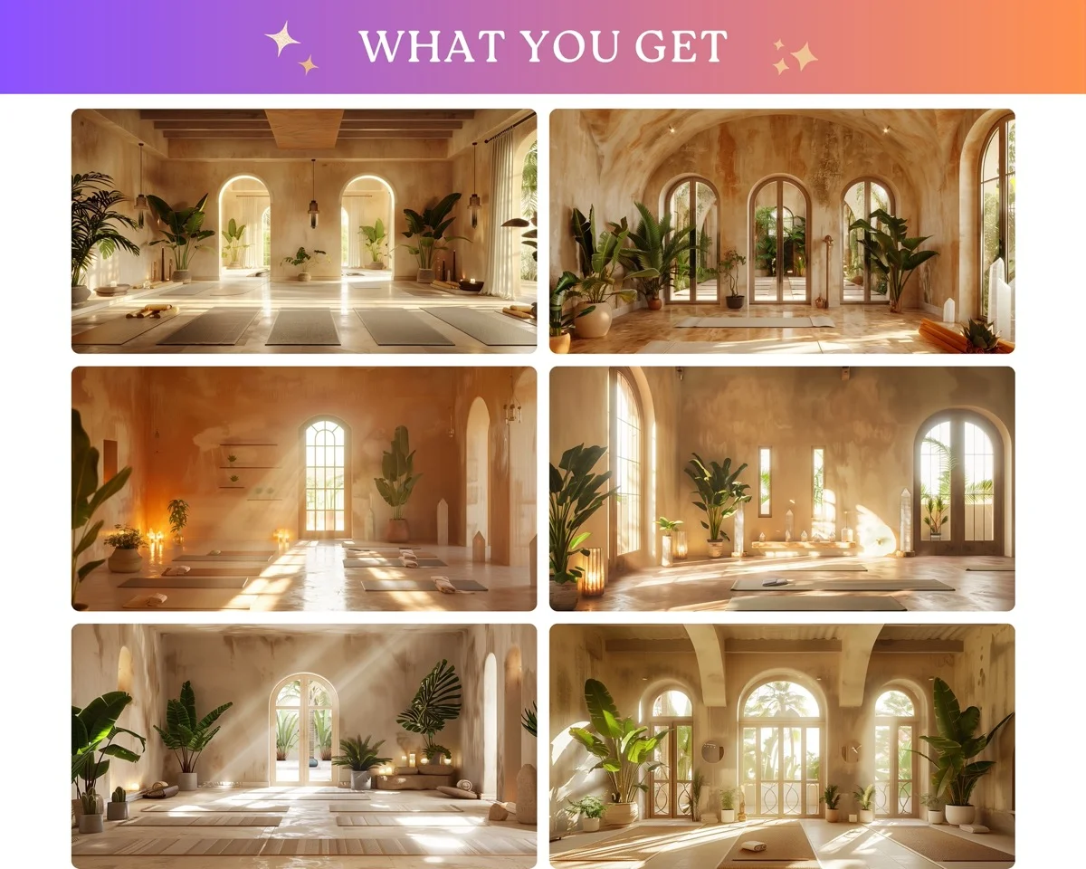 Zoom Backgrounds - Yoga Studio - before and after photo composite example