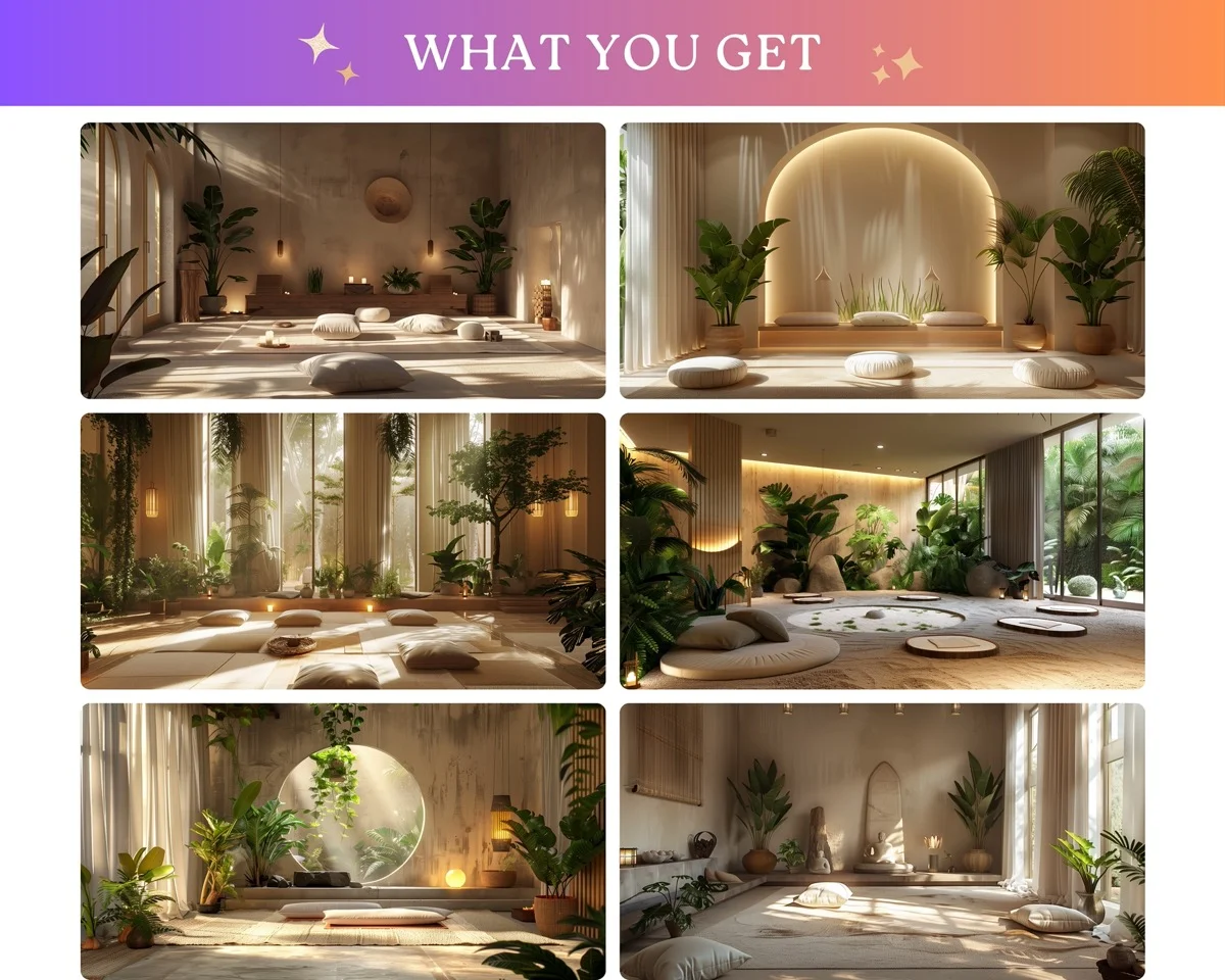 Zoom Backgrounds - Zen Meditation Space - before and after photo composite example