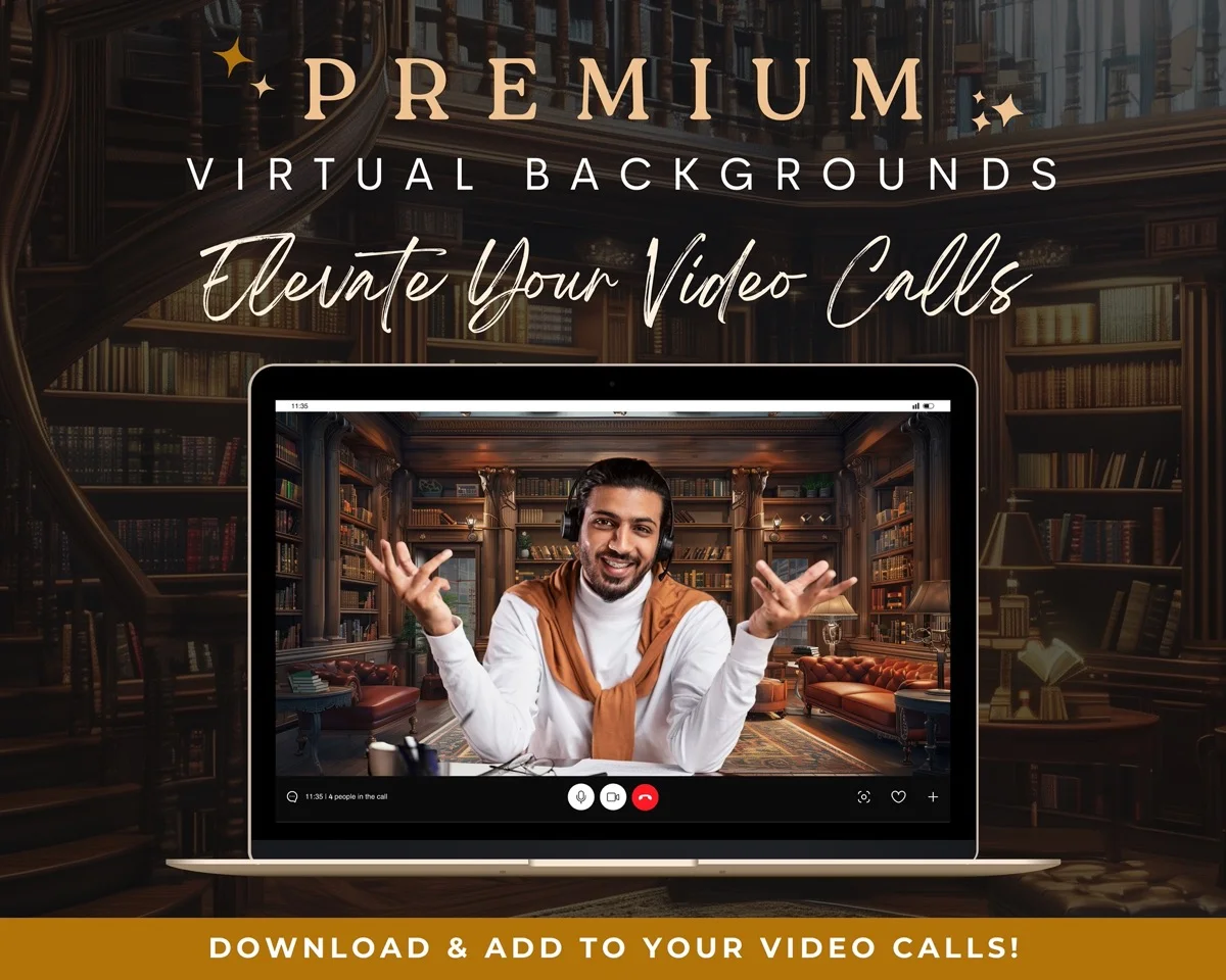 Zoom Backgrounds - Home Library - premium digital backdrop collection preview