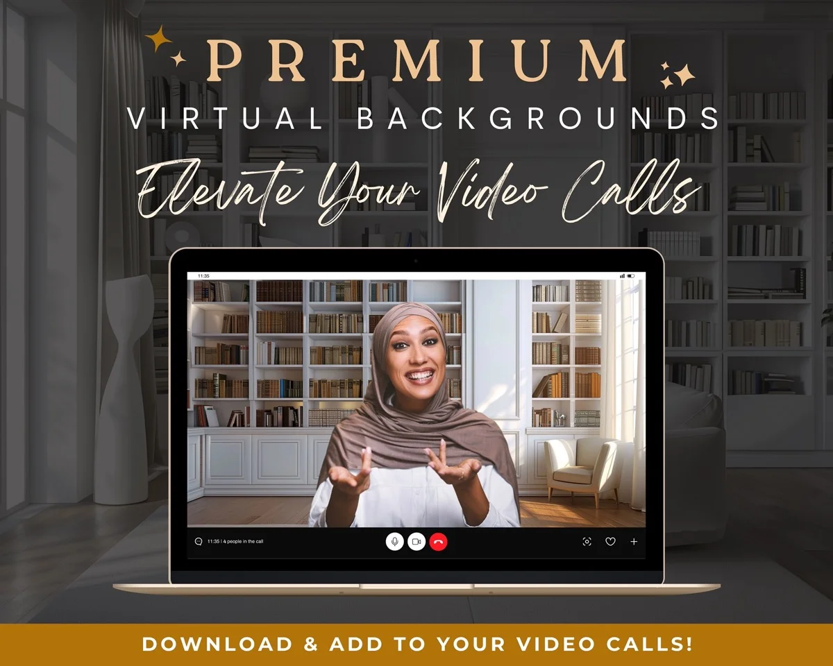 Zoom Backgrounds - White Bookshelves - premium digital backdrop collection preview