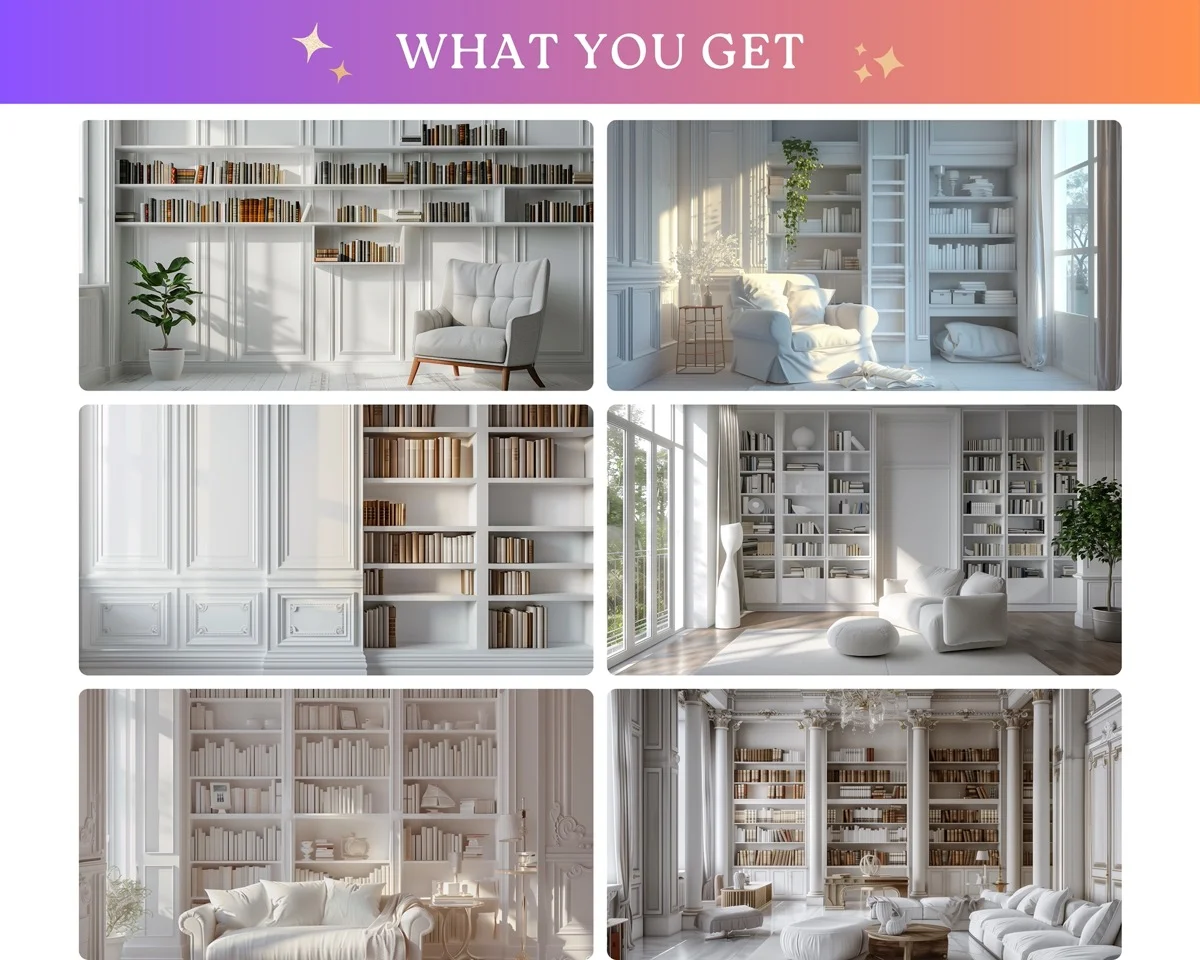 Zoom Backgrounds - White Bookshelves - before and after photo composite example