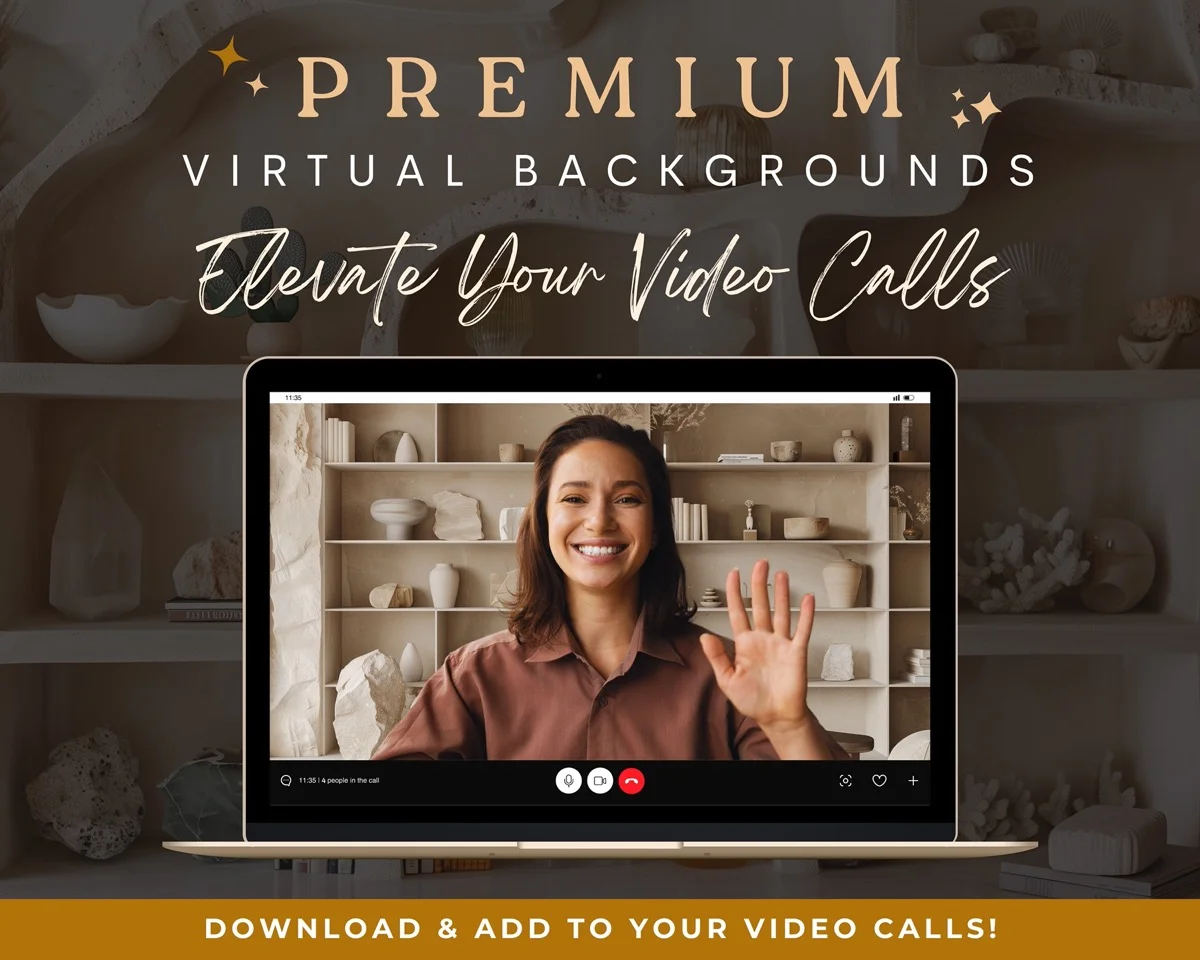 Zoom Backgrounds - Beige Tones & Crystals - premium digital backdrop collection preview