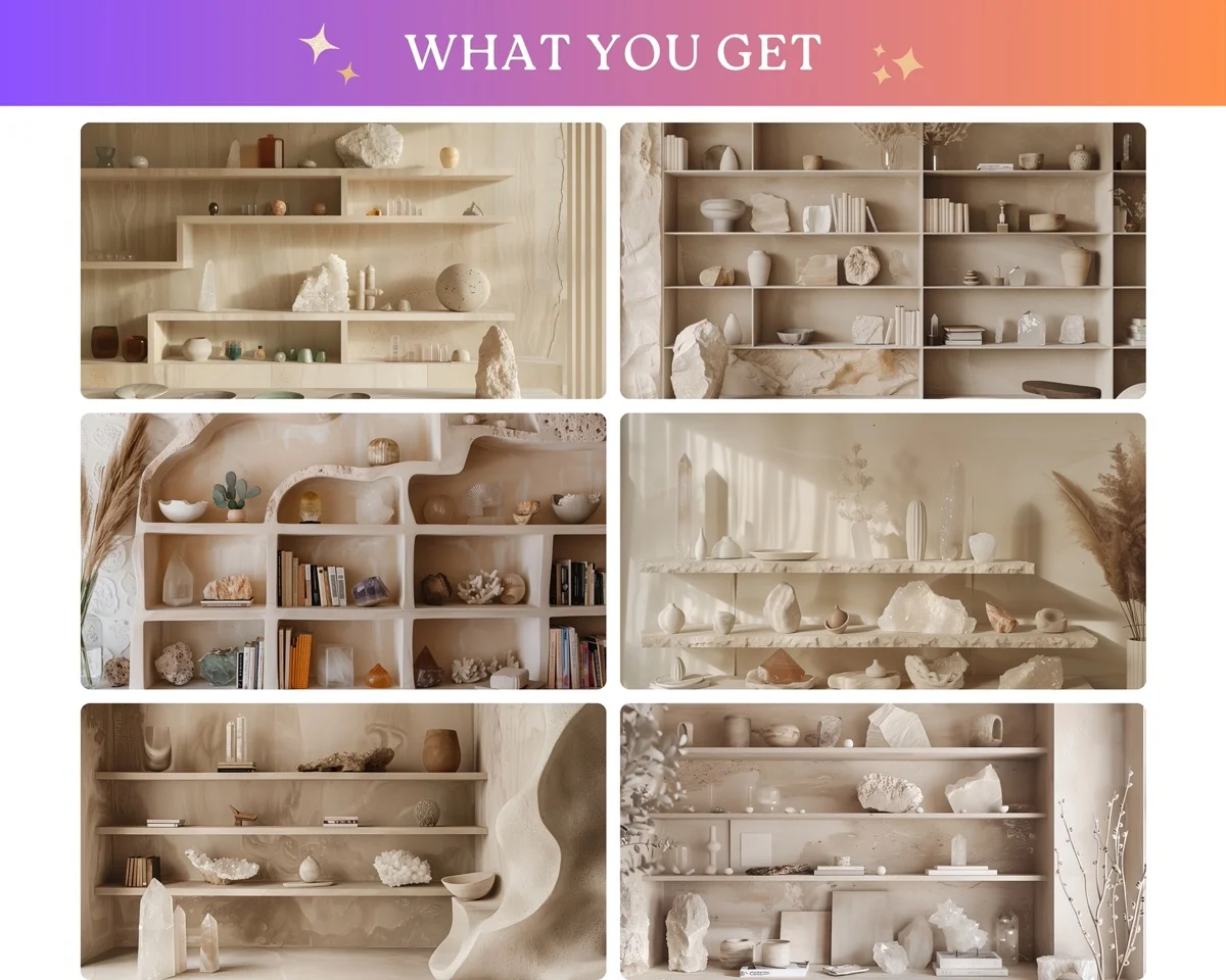 Zoom Backgrounds - Beige Tones & Crystals - before and after photo composite example