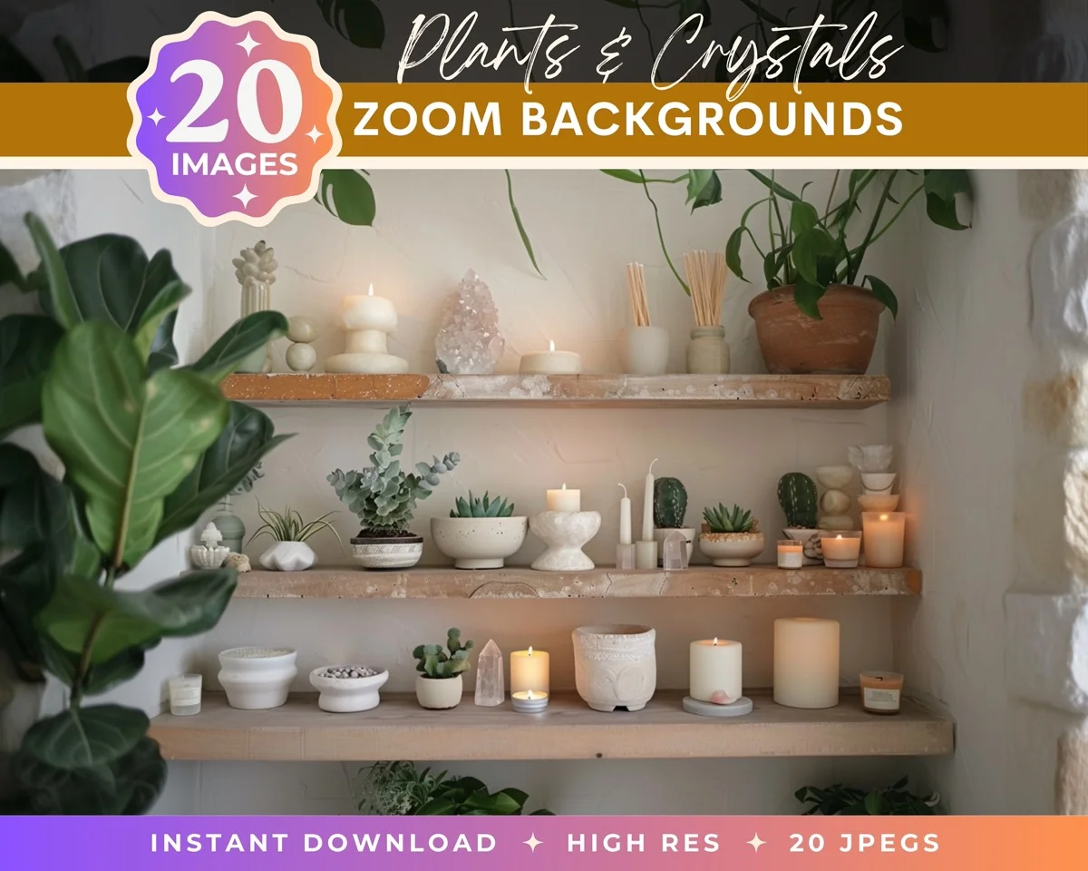 Zoom Backgrounds - Plants & Crystals - pack overview with sample zoom backgrounds