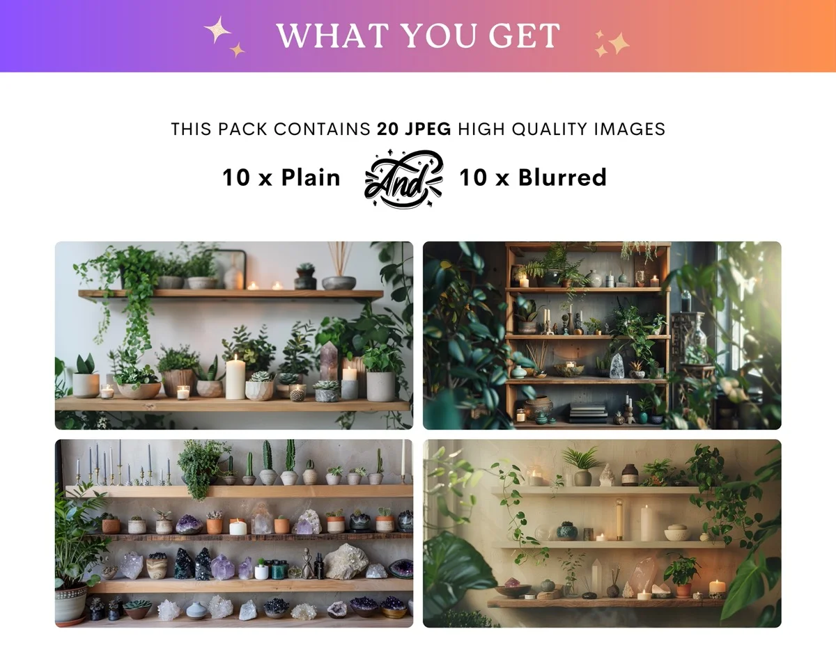 Zoom Backgrounds - Plants & Crystals - full collection grid showing portrait and landscape orientations