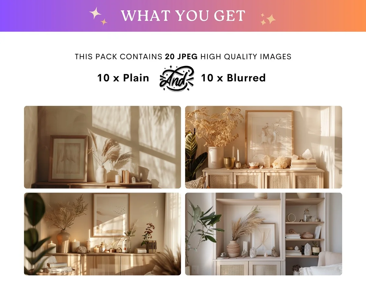 Zoom Backgrounds - Boho Beige Interior - full collection grid showing portrait and landscape orientations