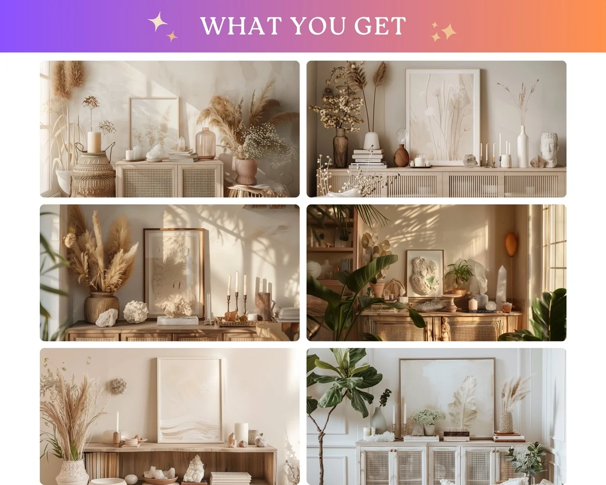 Zoom Backgrounds - Boho Beige Interior - before and after photo composite example