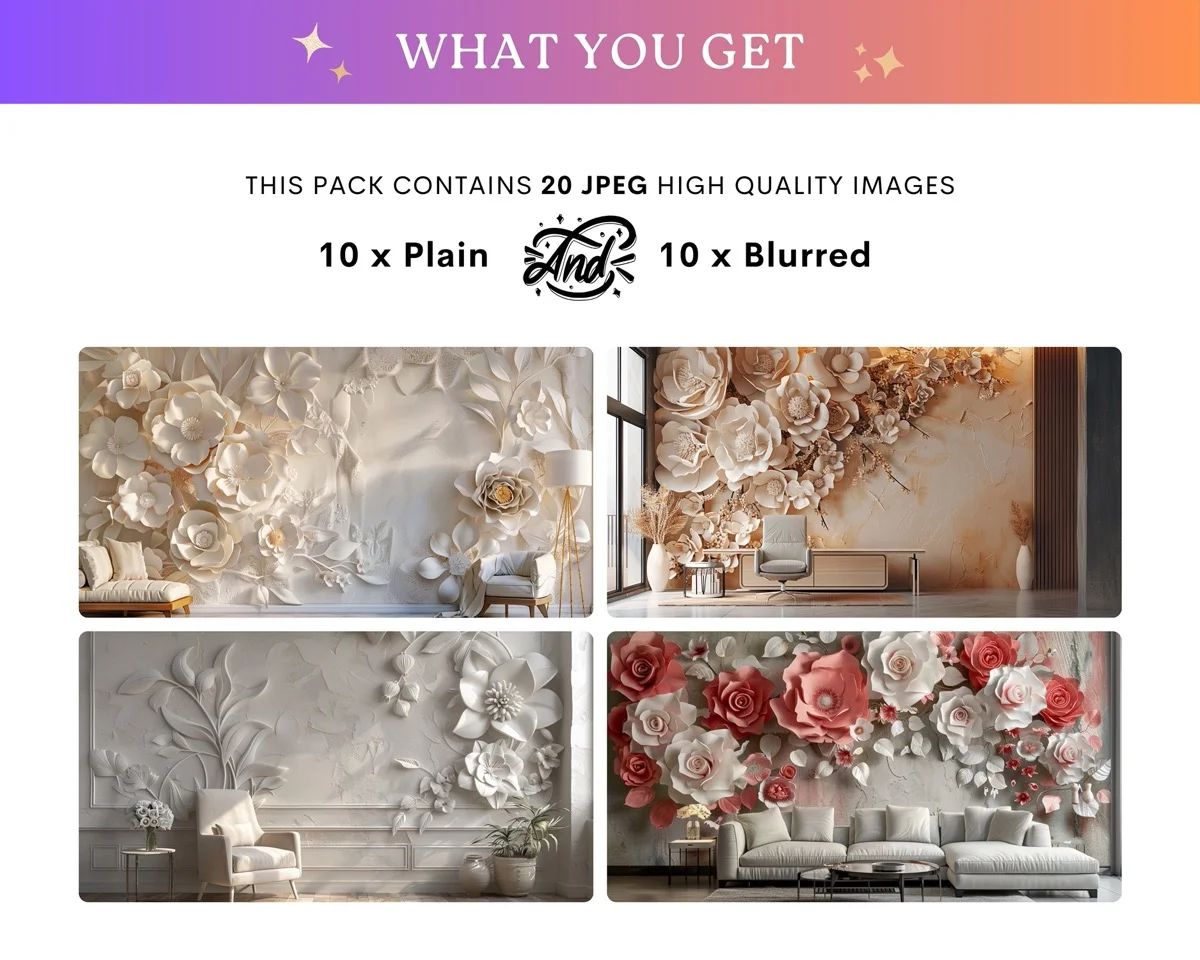 Zoom Backgrounds - 3D Floral Wall - full collection grid showing portrait and landscape orientations
