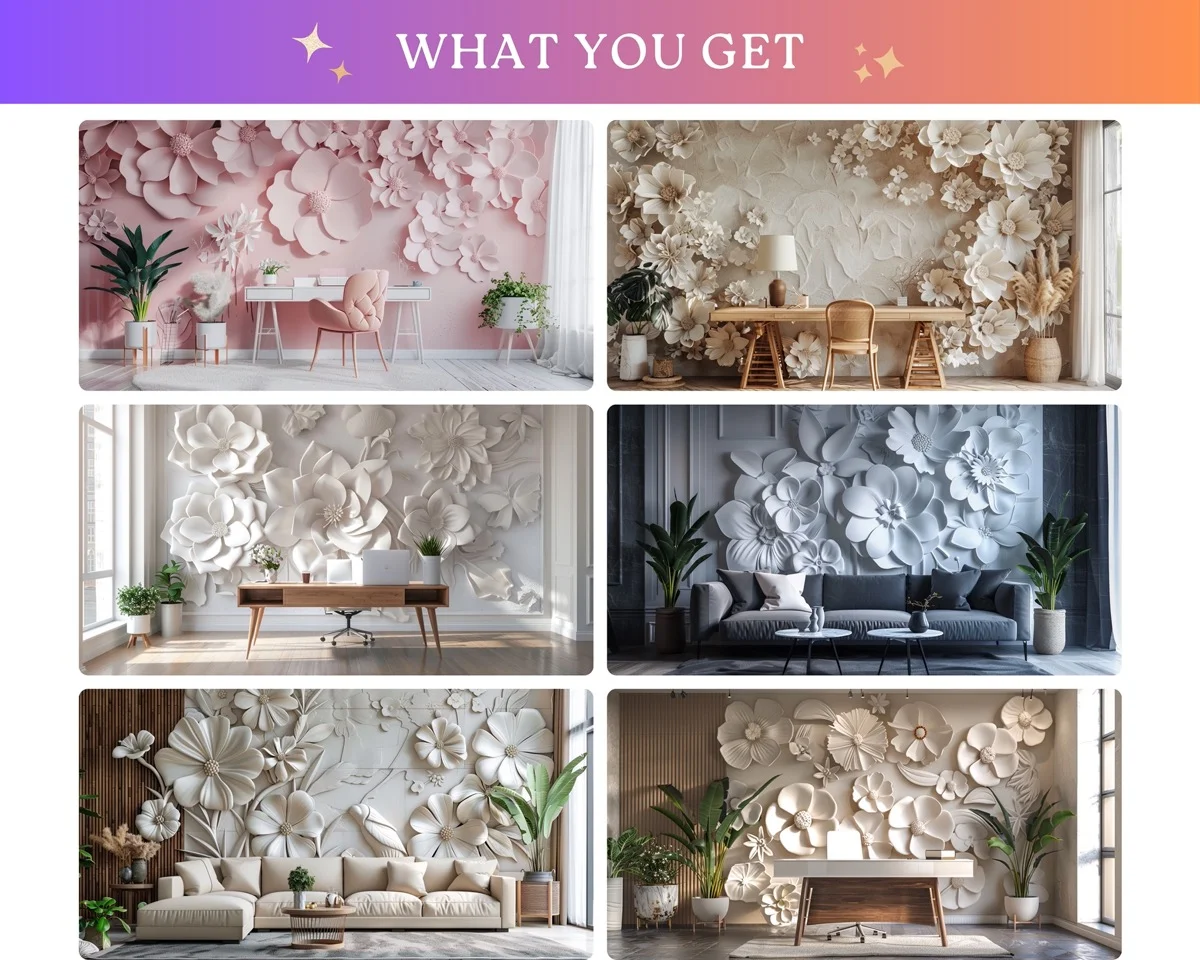 Zoom Backgrounds - 3D Floral Wall - before and after photo composite example