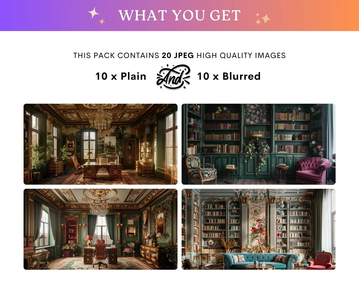 Zoom Backgrounds - Baroque Interior - full collection grid showing portrait and landscape orientations