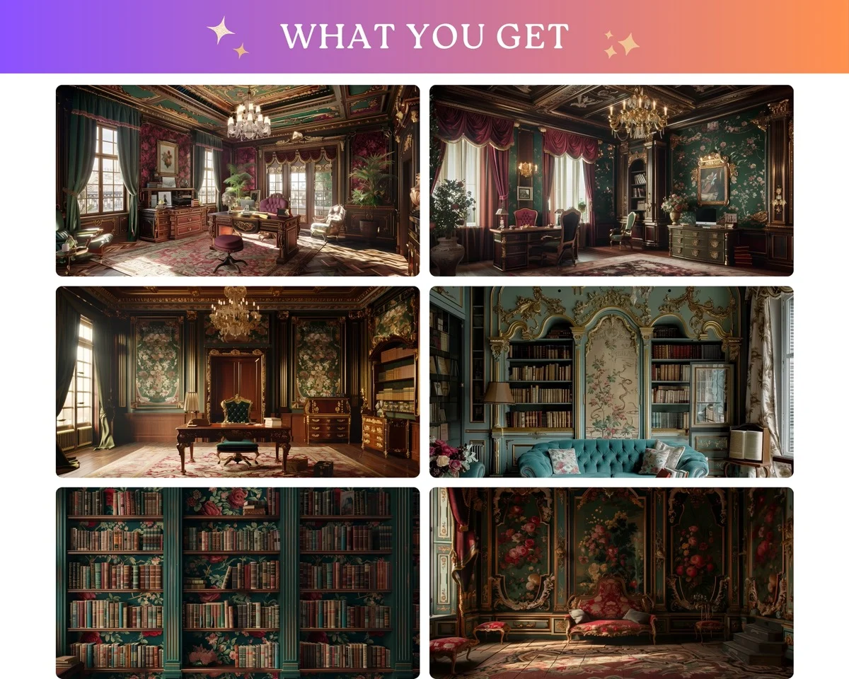 Zoom Backgrounds - Baroque Interior - before and after photo composite example