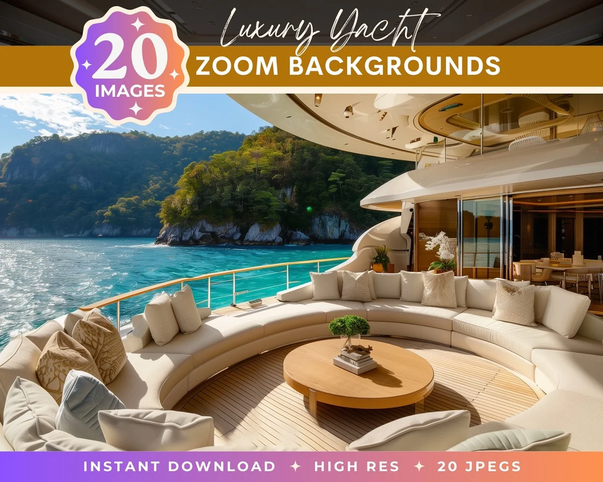 Zoom Backgrounds - Luxury Yacht - pack overview with sample zoom backgrounds