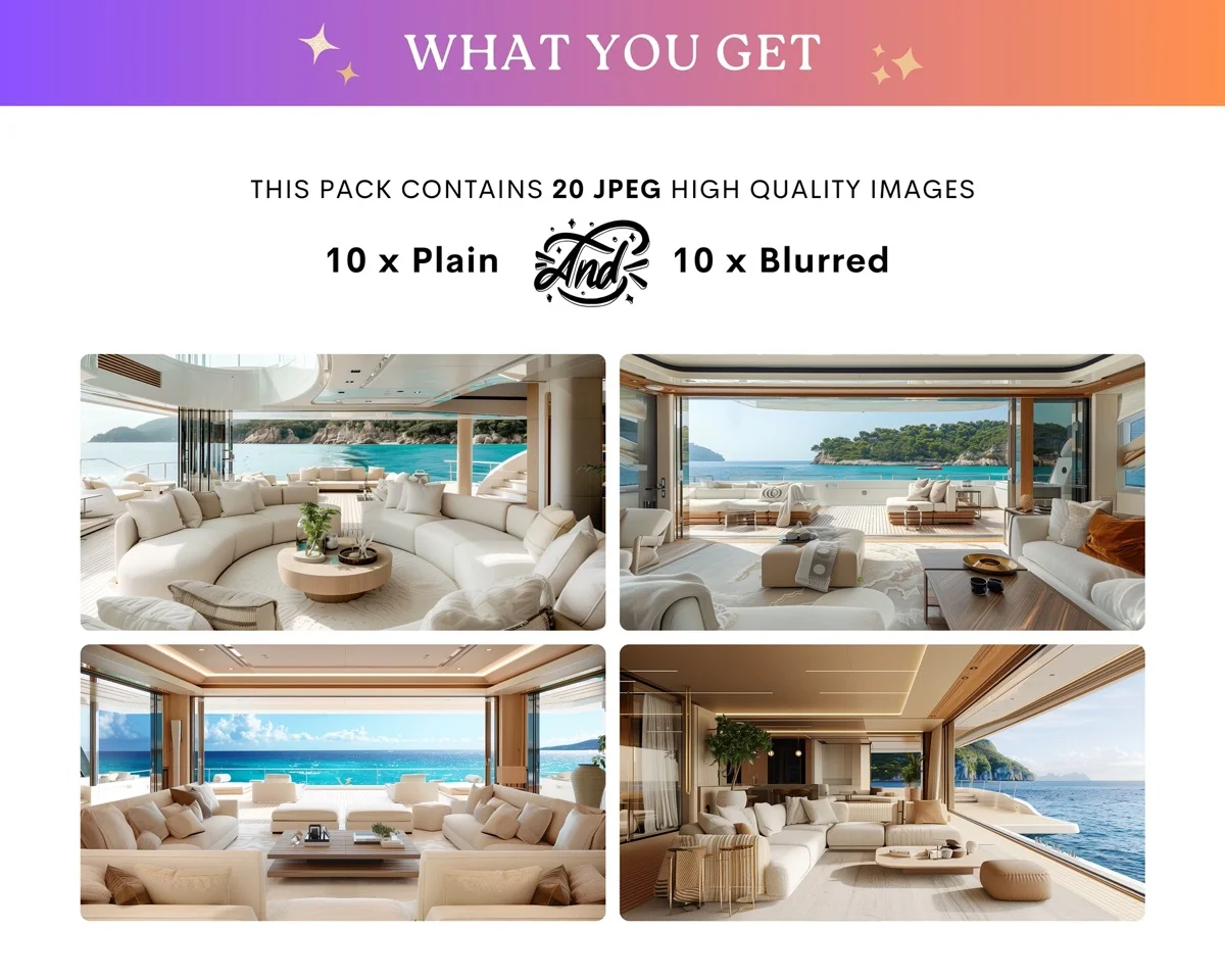 Zoom Backgrounds - Luxury Yacht - full collection grid showing portrait and landscape orientations