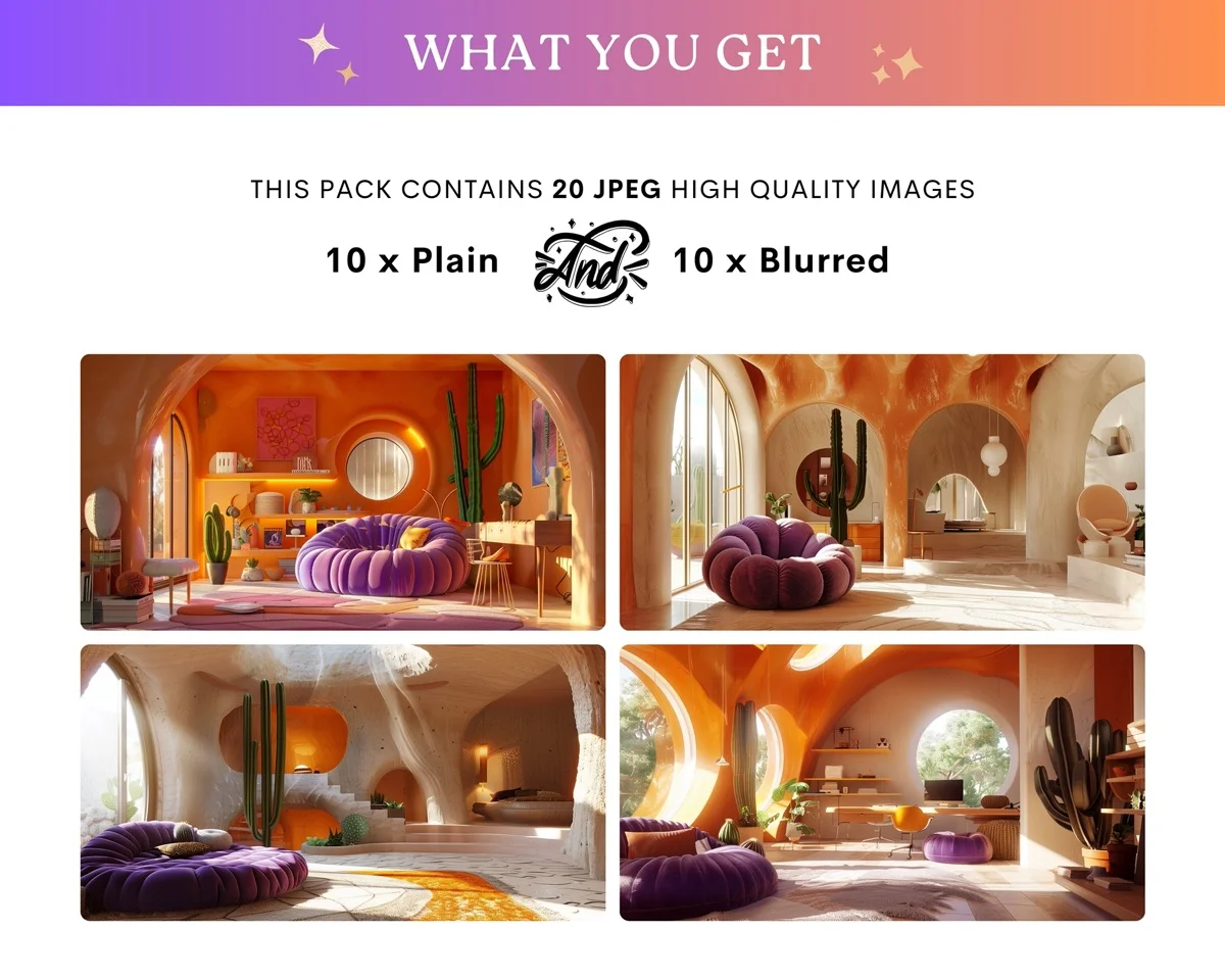 Zoom Backgrounds - Bohemian Cave - full collection grid showing portrait and landscape orientations