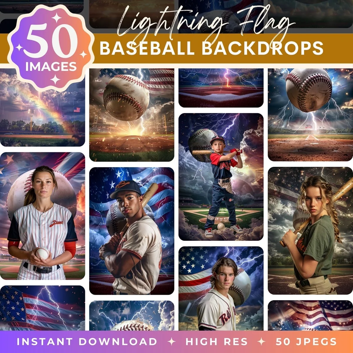 Baseball Backgrounds - Lighting Flag