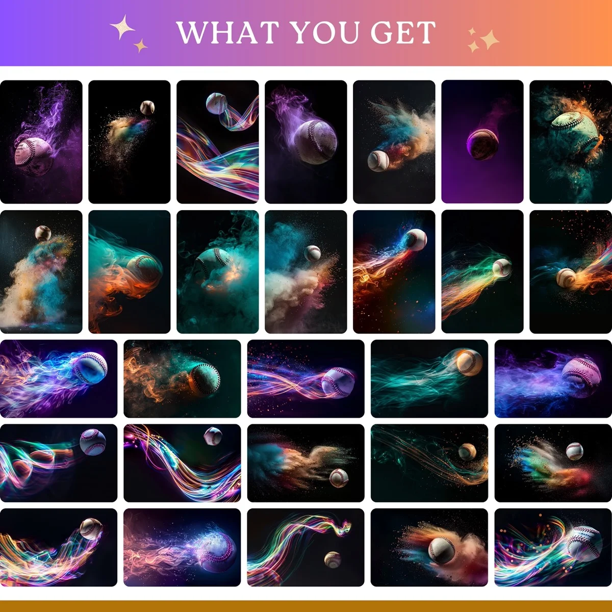 Baseball Backgrounds - Airborne In Color - full collection grid showing portrait and landscape orientations