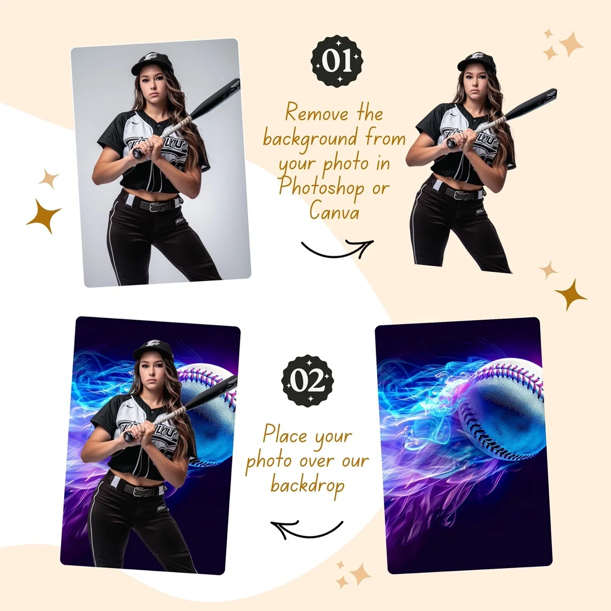 Baseball Backgrounds - Airborne In Color - before and after photo composite example