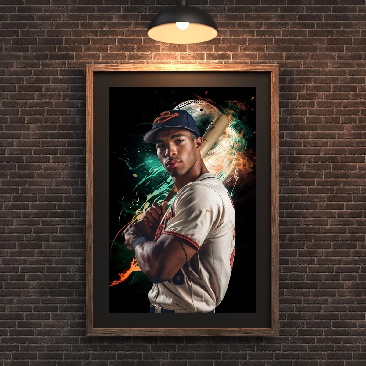 Baseball Backgrounds - Airborne In Color - wall mockup showing backdrop displayed in a real room setting