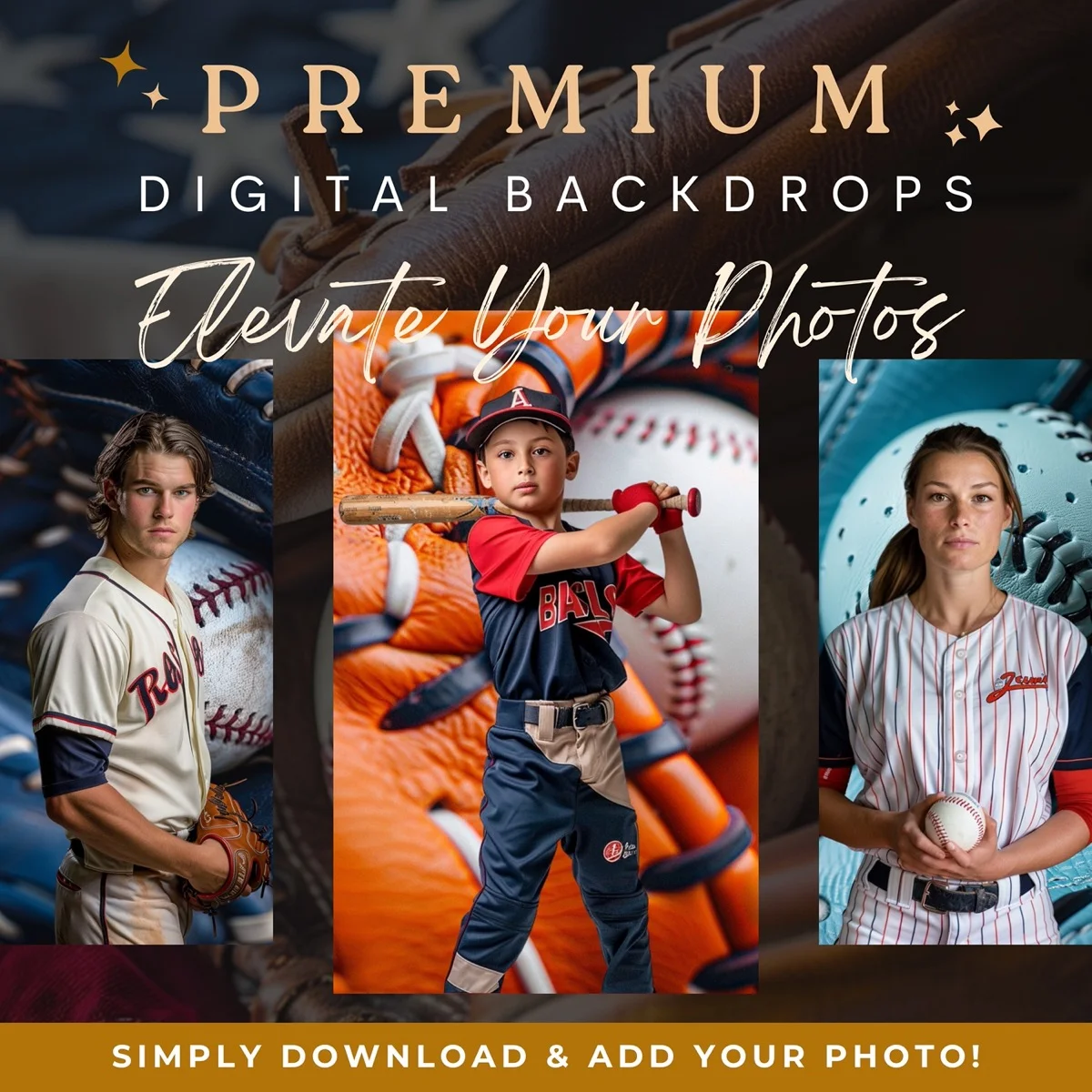 Baseball Backgrounds - Glove & Ball - premium digital backdrop collection preview
