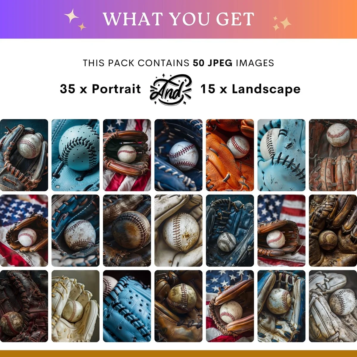 Baseball Backgrounds - Glove & Ball - what's included: 50 high-resolution backgrounds