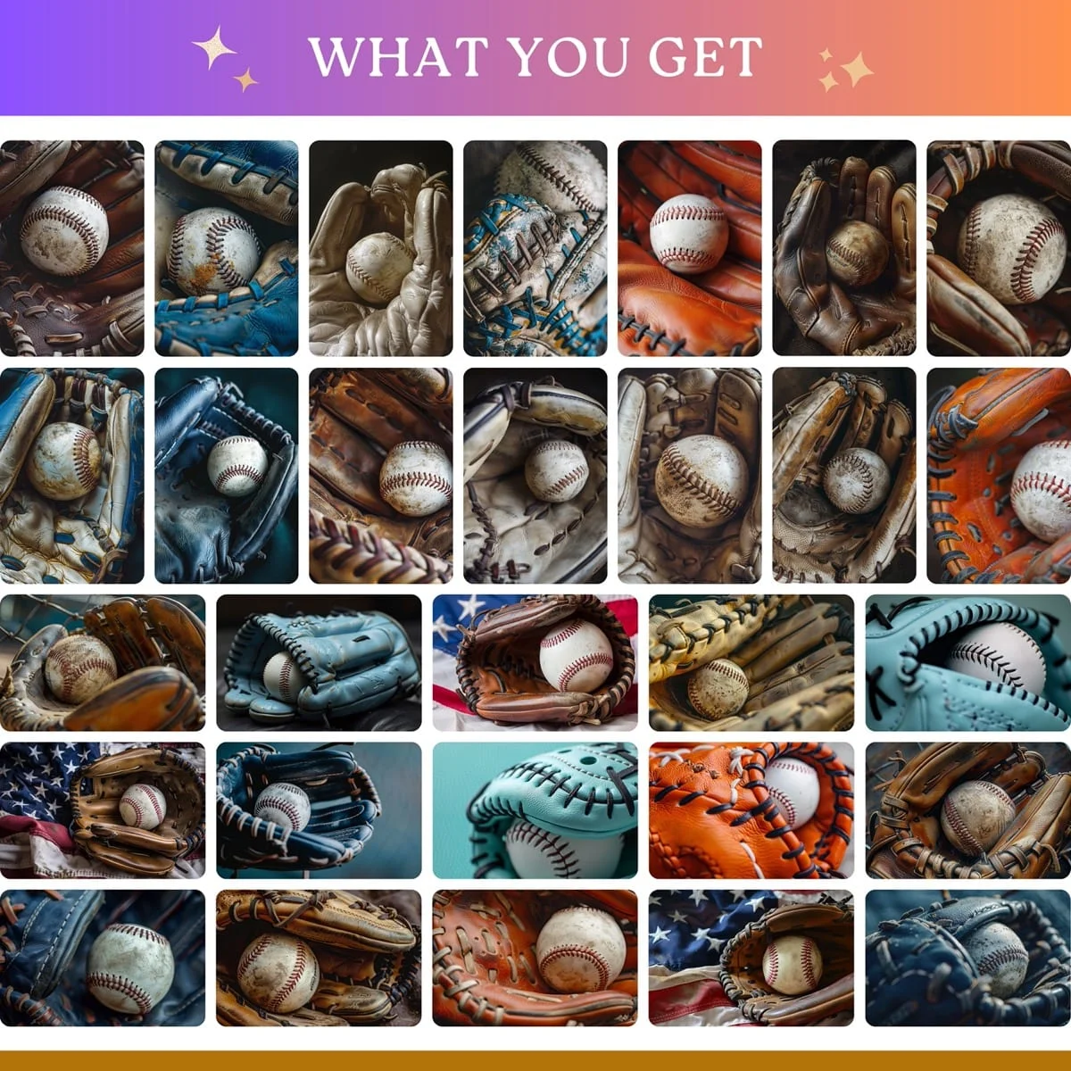 Baseball Backgrounds - Glove & Ball - full collection grid showing portrait and landscape orientations