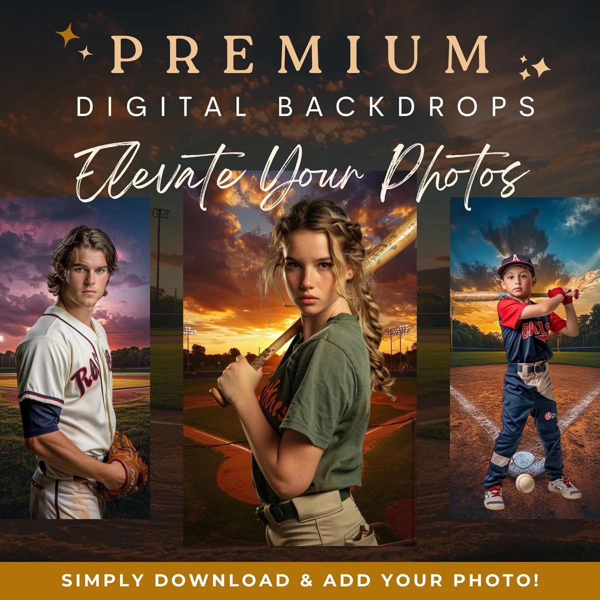 Baseball Backgrounds - Stadium at Dusk - premium digital backdrop collection preview