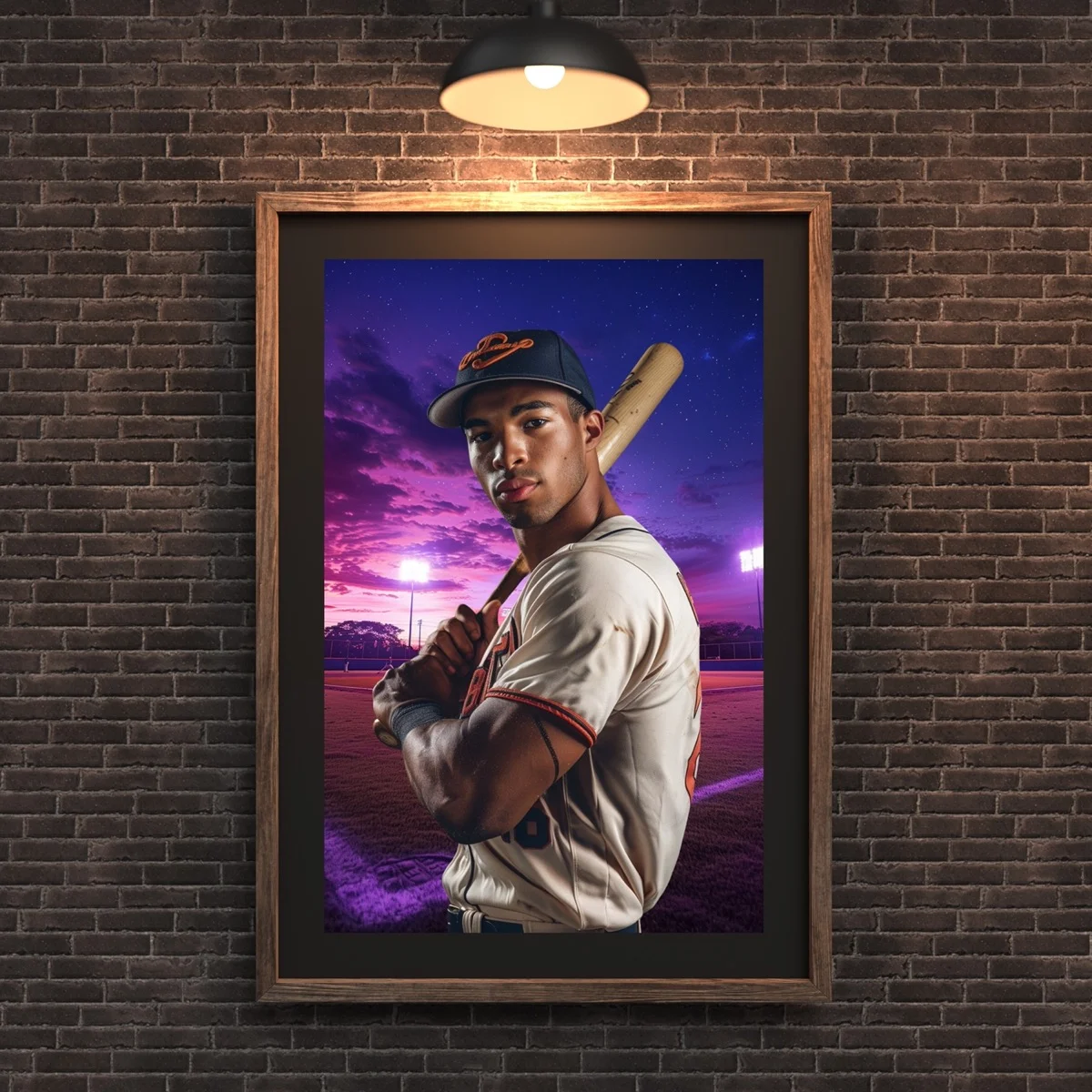 Baseball Backgrounds - Stadium at Dusk - wall mockup showing backdrop displayed in a real room setting