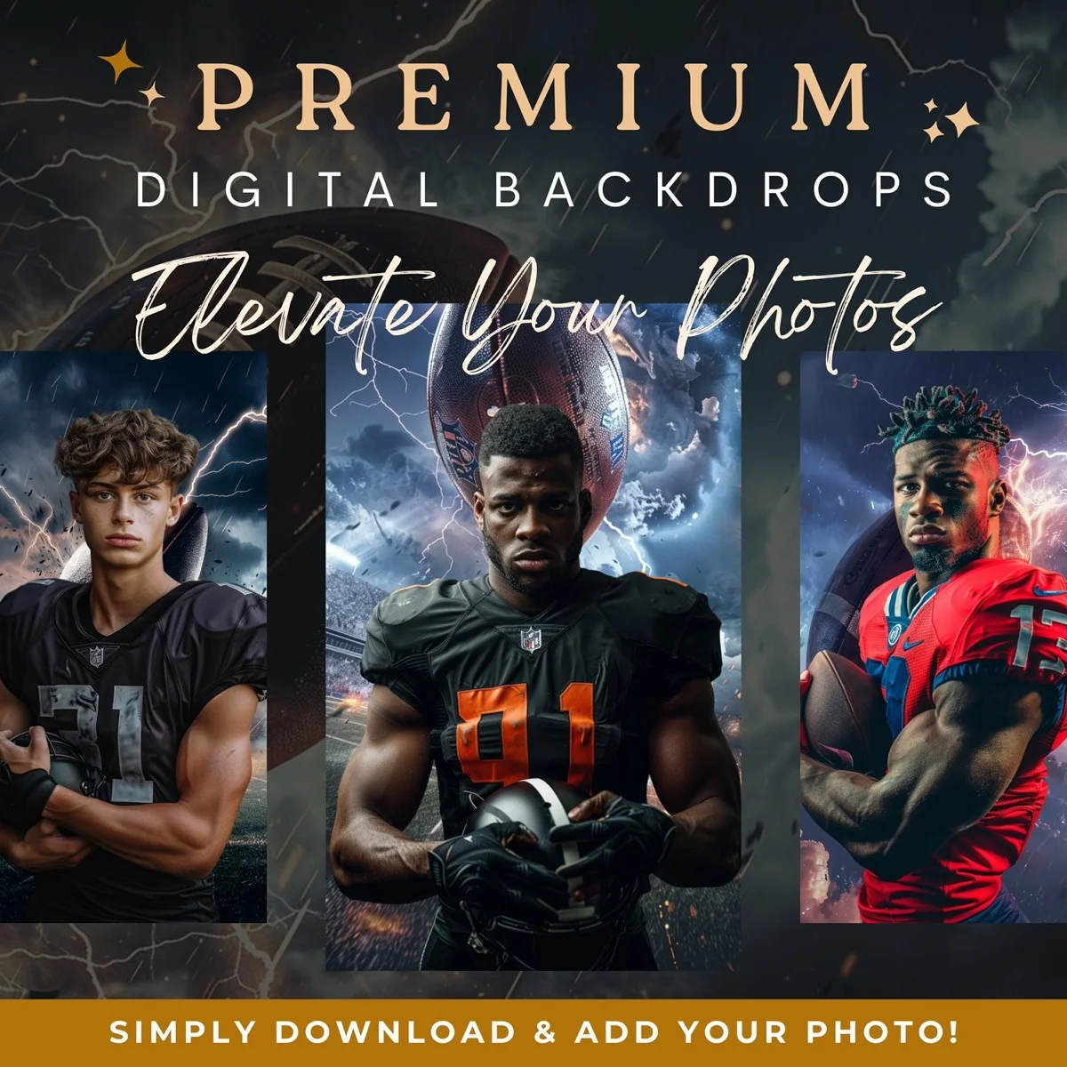 Football Backgrounds - Lightning Ball - premium digital backdrop collection preview