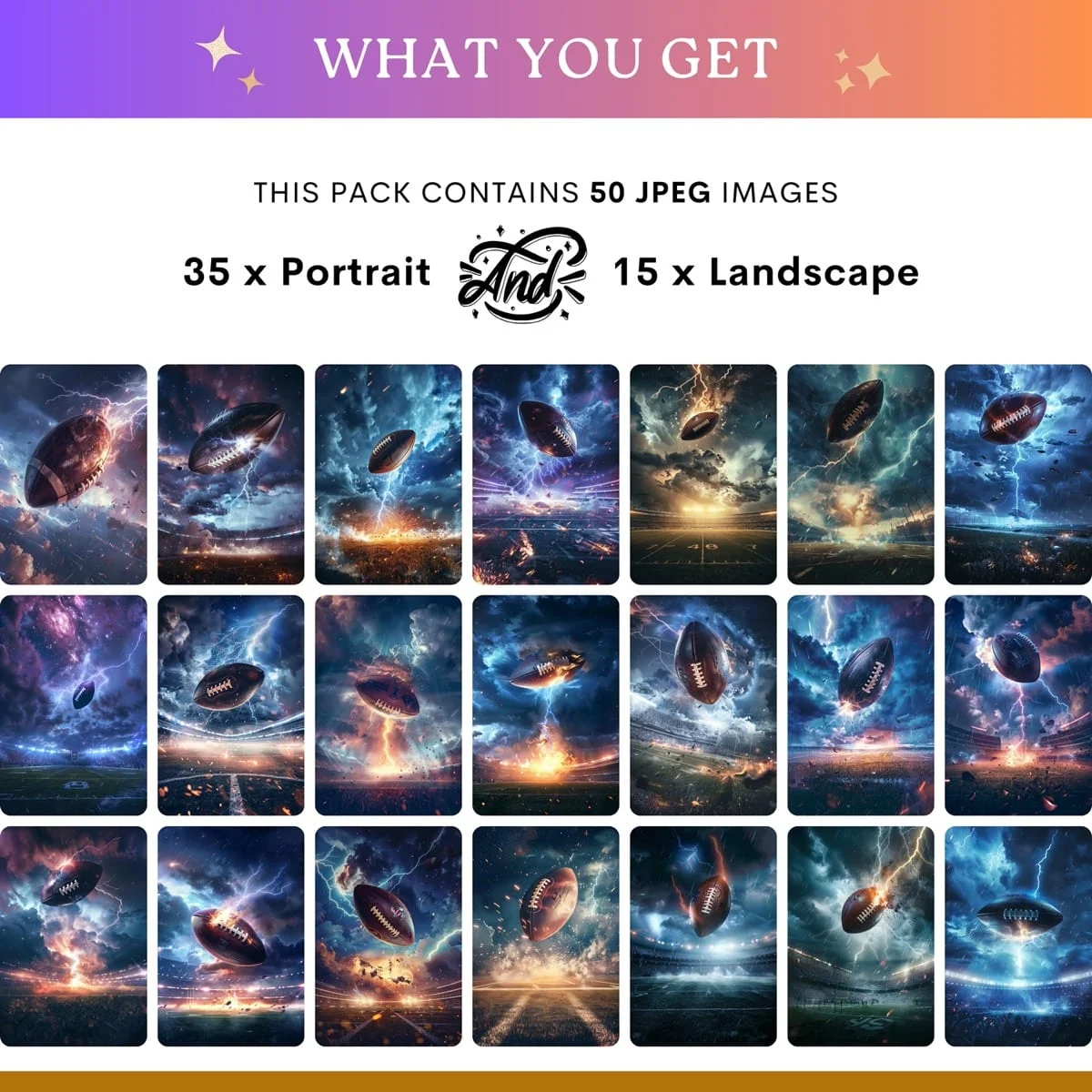 Football Backgrounds - Lightning Ball - what's included: 50 high-resolution backgrounds