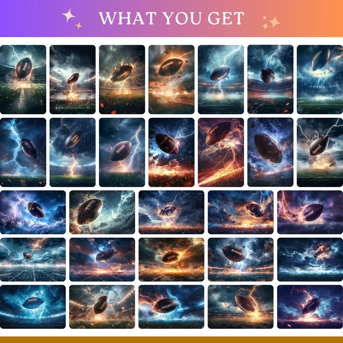 Football Backgrounds - Lightning Ball - full collection grid showing portrait and landscape orientations