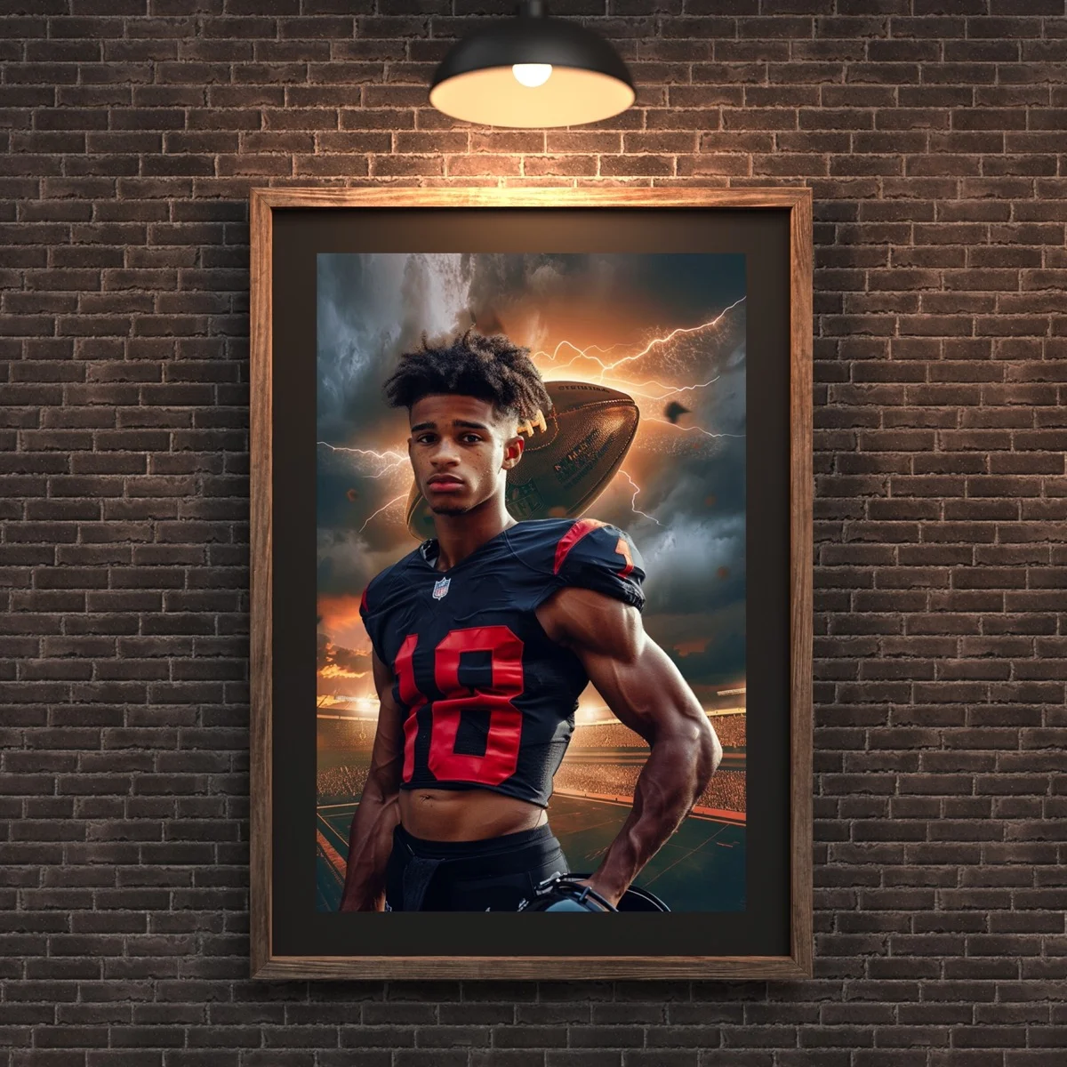 Football Backgrounds - Lightning Ball - wall mockup showing backdrop displayed in a real room setting