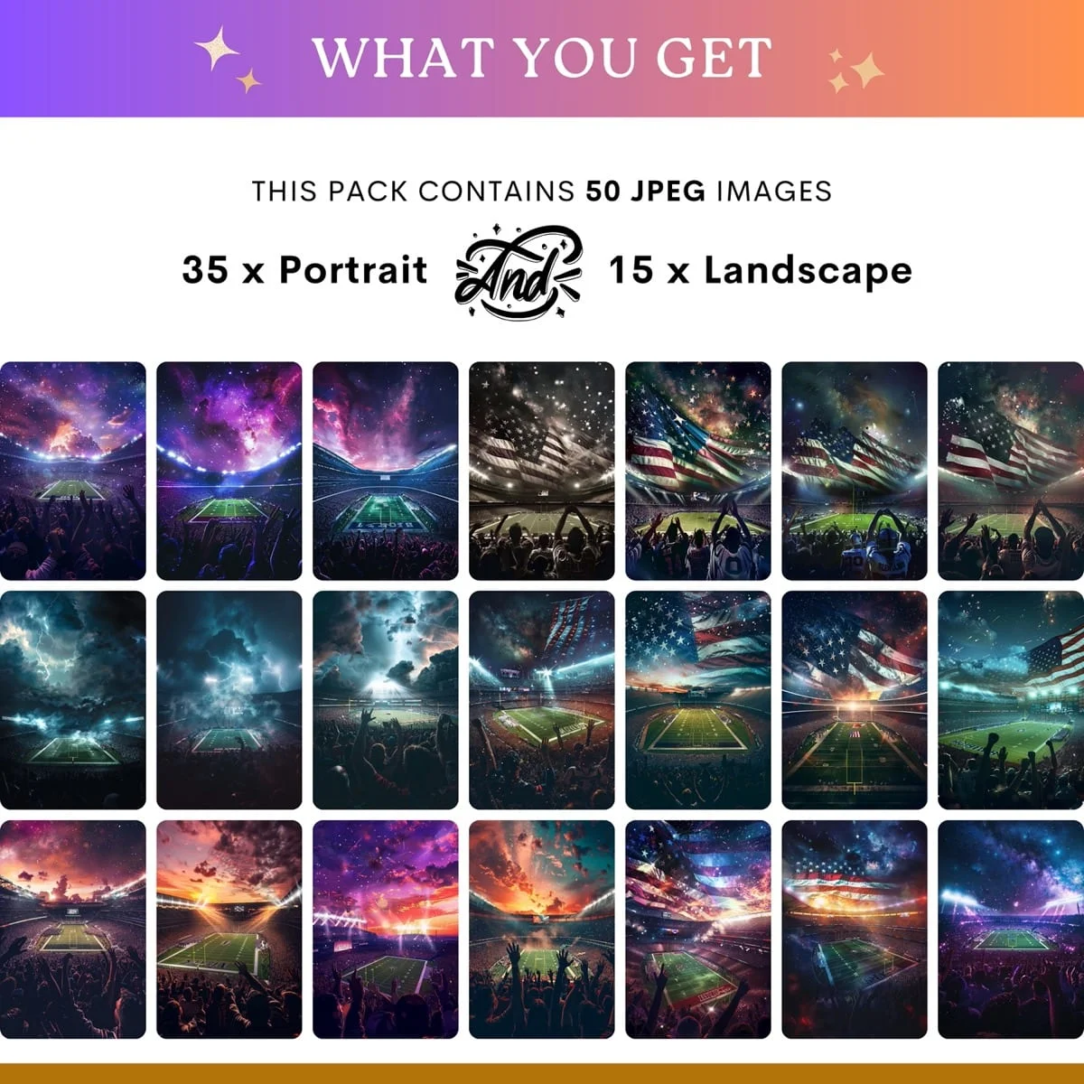 Football Backgrounds - Stadium Crowd - what's included: 50 high-resolution backgrounds