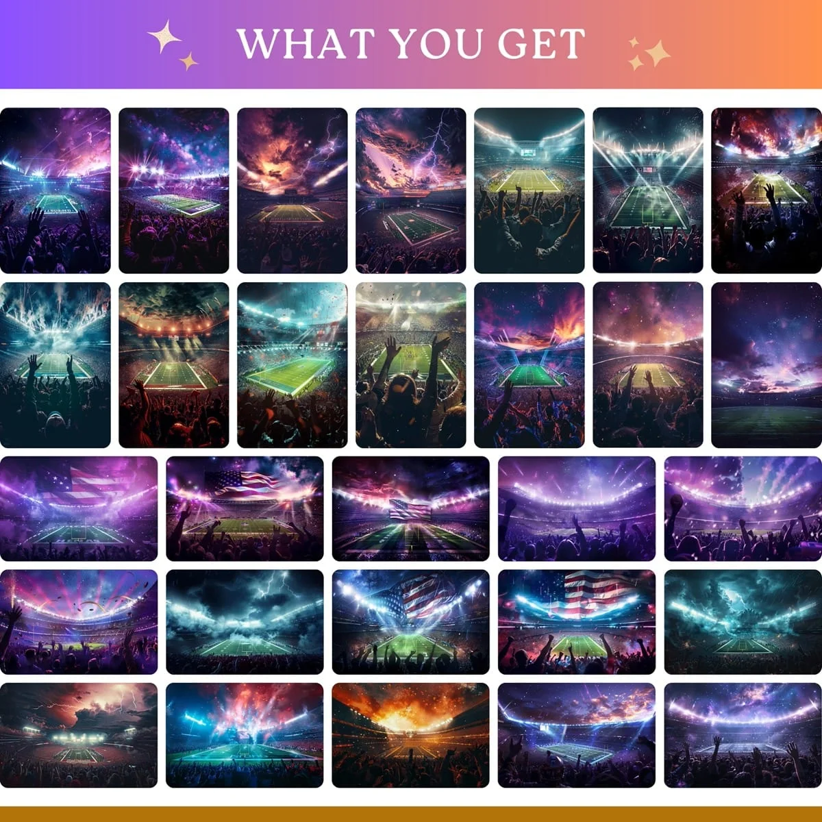 Football Backgrounds - Stadium Crowd - full collection grid showing portrait and landscape orientations