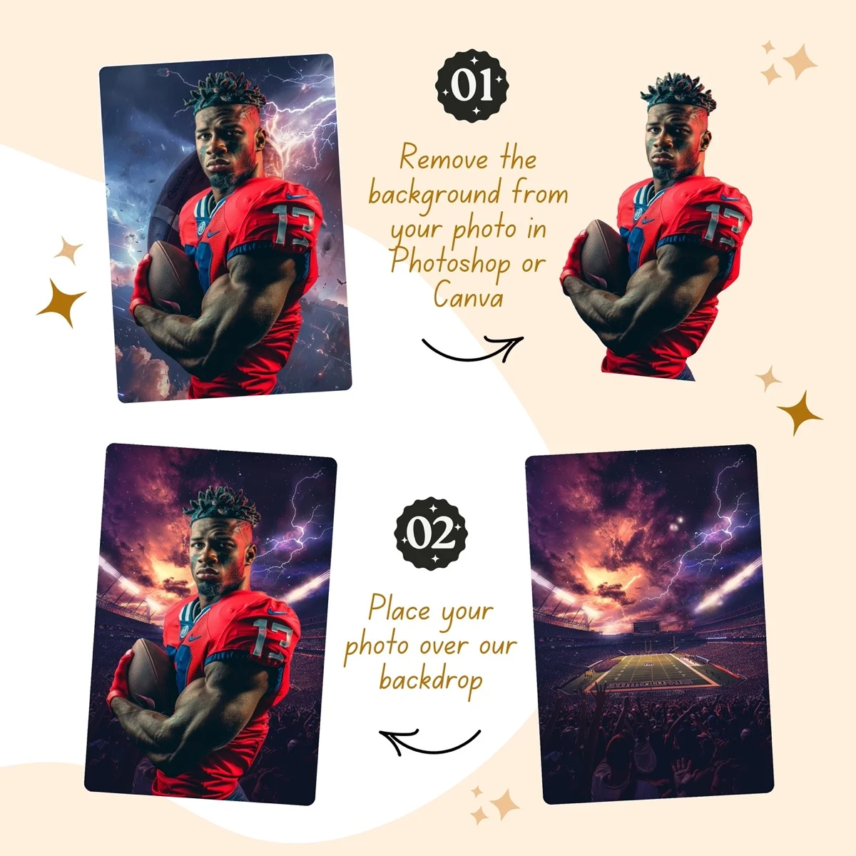 Football Backgrounds - Stadium Crowd - before and after photo composite example