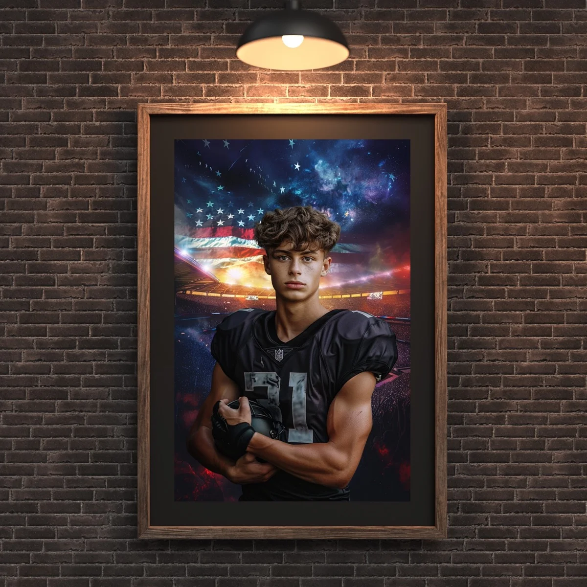 Football Backgrounds - Stadium Crowd - wall mockup showing backdrop displayed in a real room setting