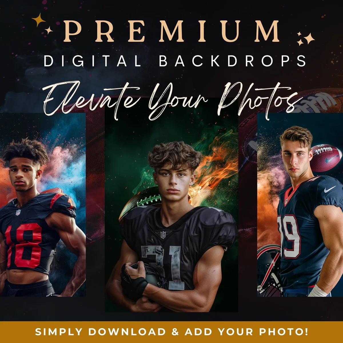 Football Backgrounds - Airborne In Color - premium digital backdrop collection preview